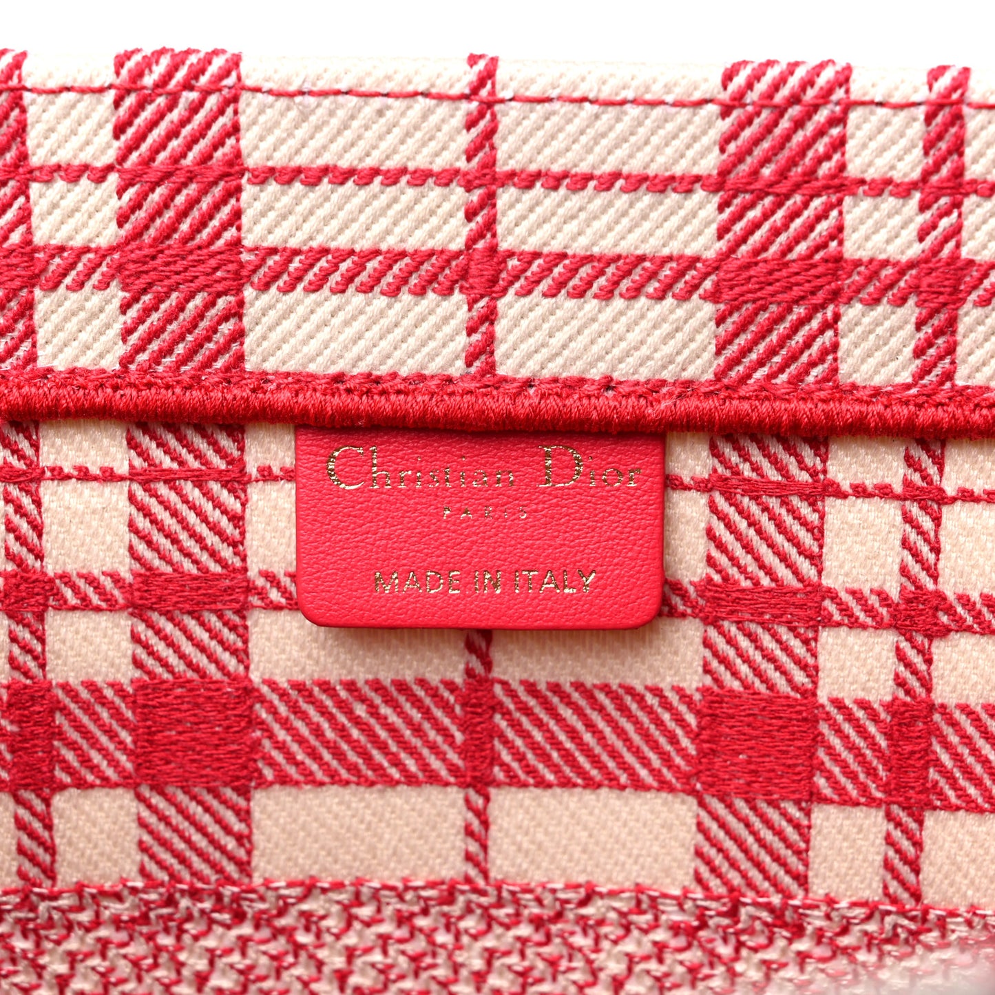 Canvas Embroidered Medium Check'n'Dior Book Tote Red Multicolor