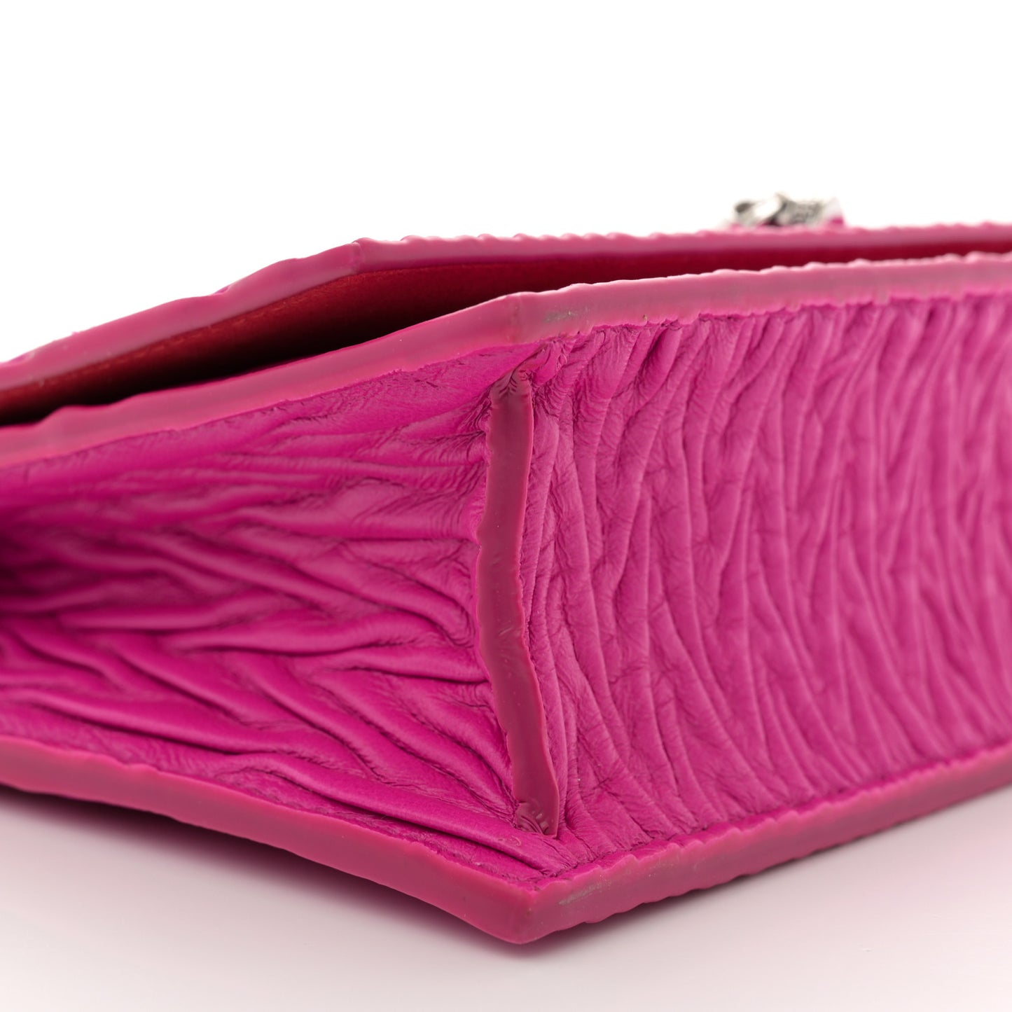 Lambskin Pleated Skull Medium Chain Crossbody Bag Fuchsia