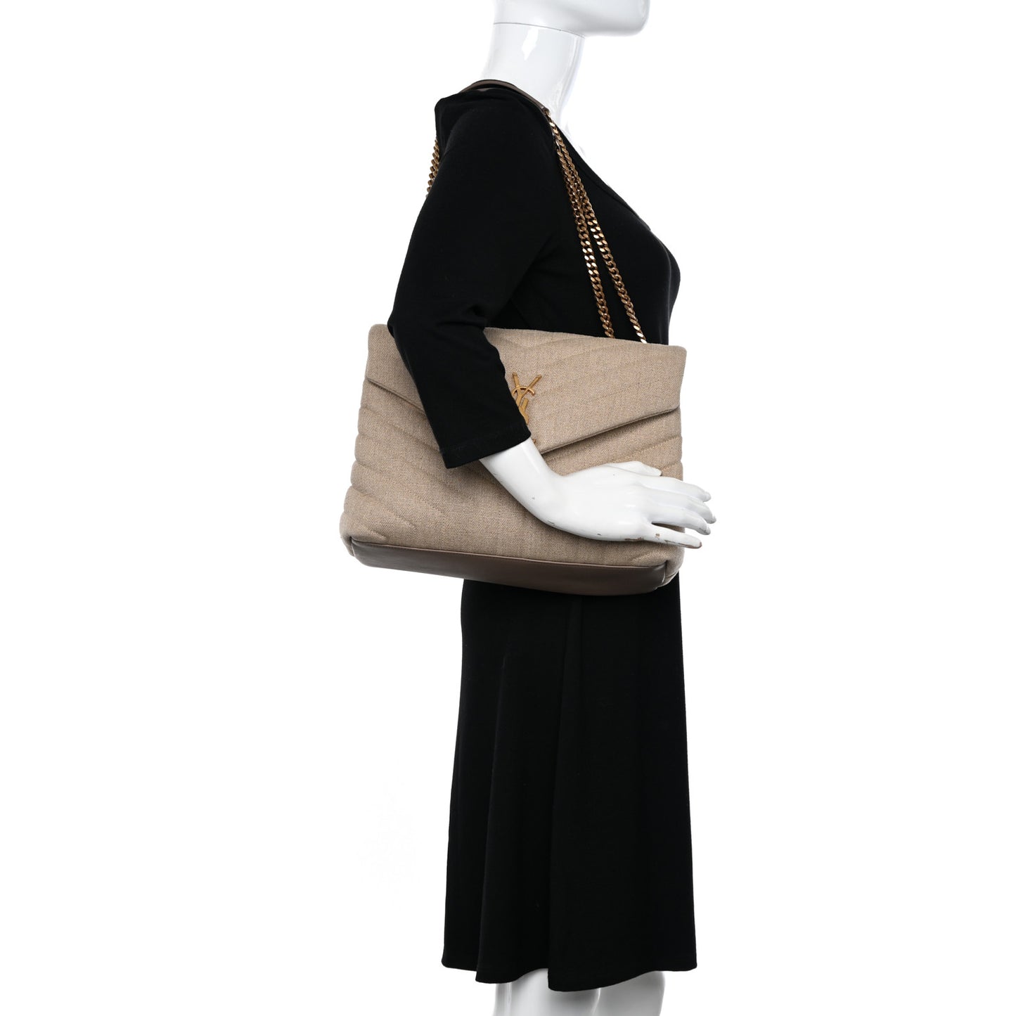 Linen Y Quilted Monogram Medium Loulou Chain Satchel Natural Taupe