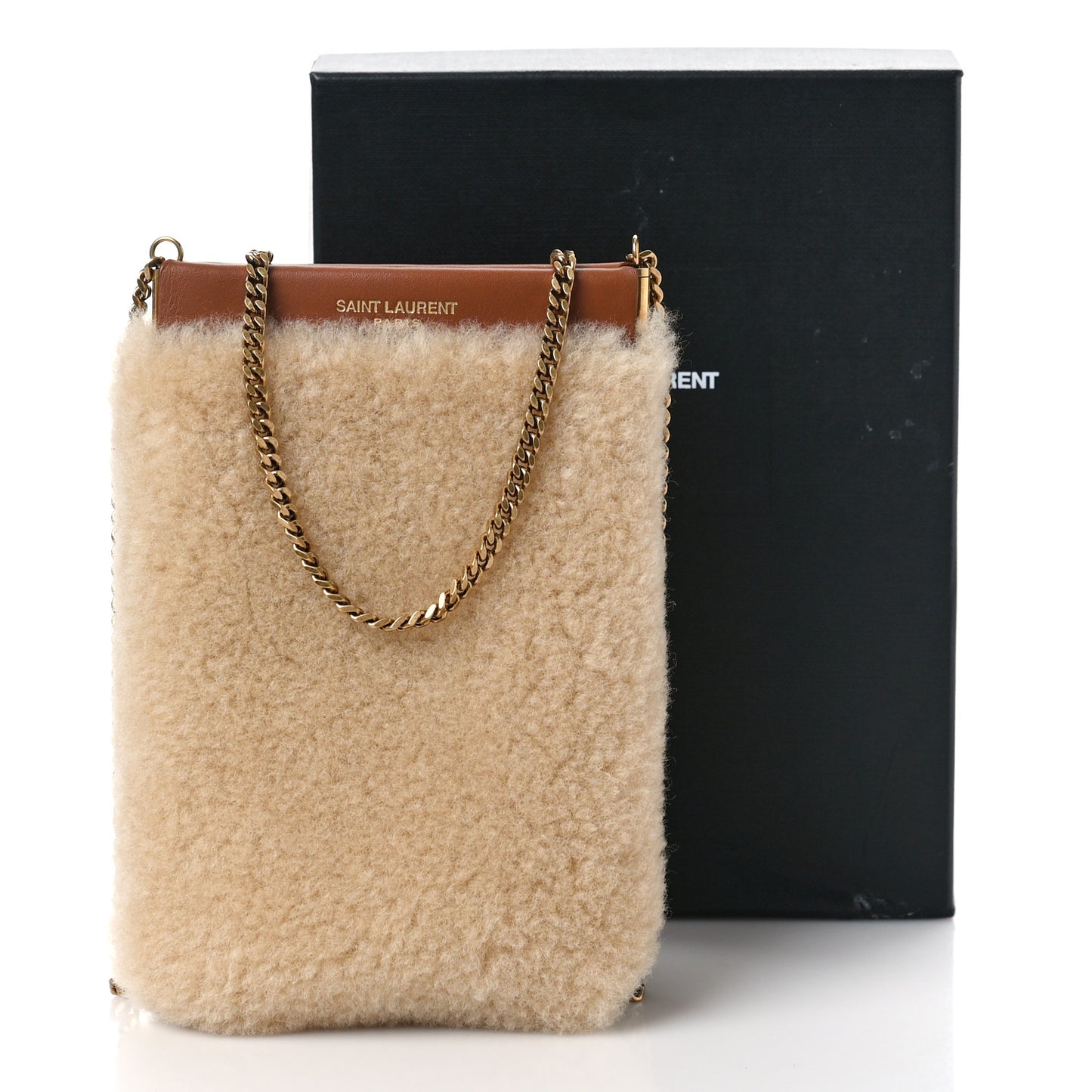 Shearling Mini Pac Pac Pouch On Chain Natural