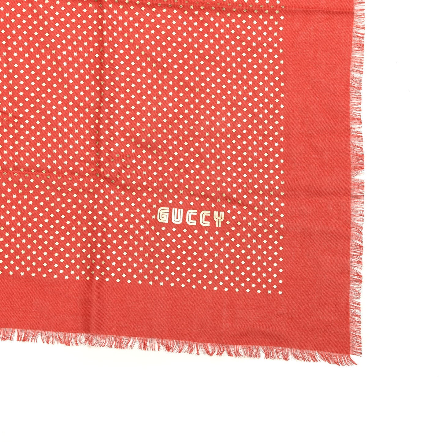 X SEGA Modal Cashmere GUCCY Stars Print Shawl Flame Red Gold