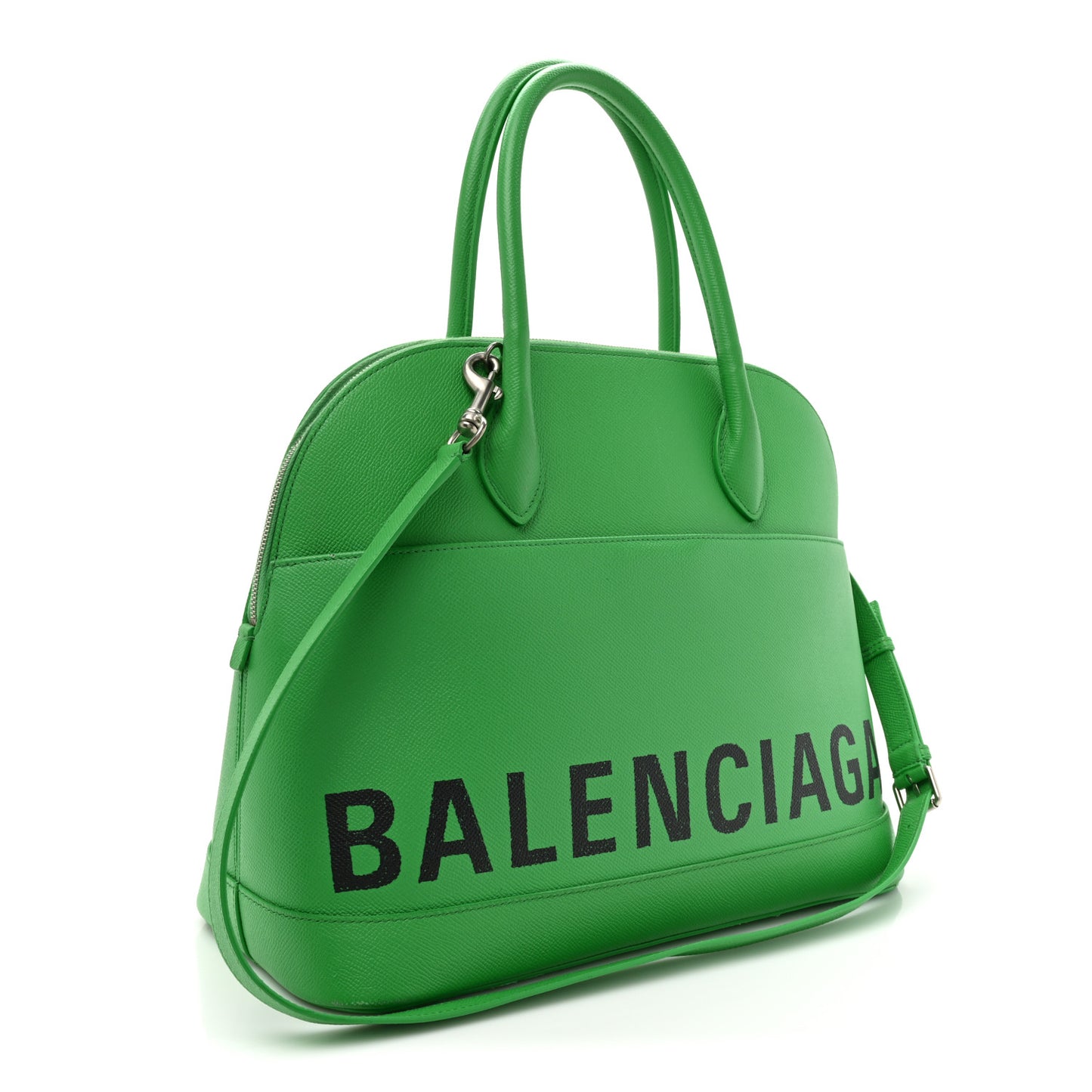 Signature Grained Calfskin Logo M Ville Top Handle Bag Green