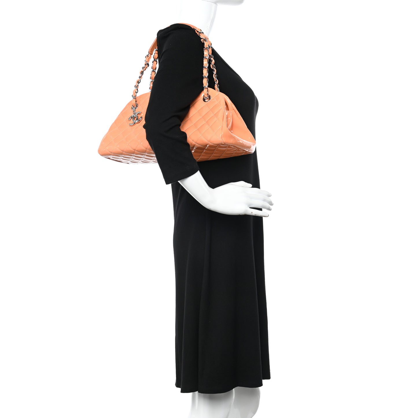 Patent Quilted Medium Just Mademoiselle Bowling Bag Orange