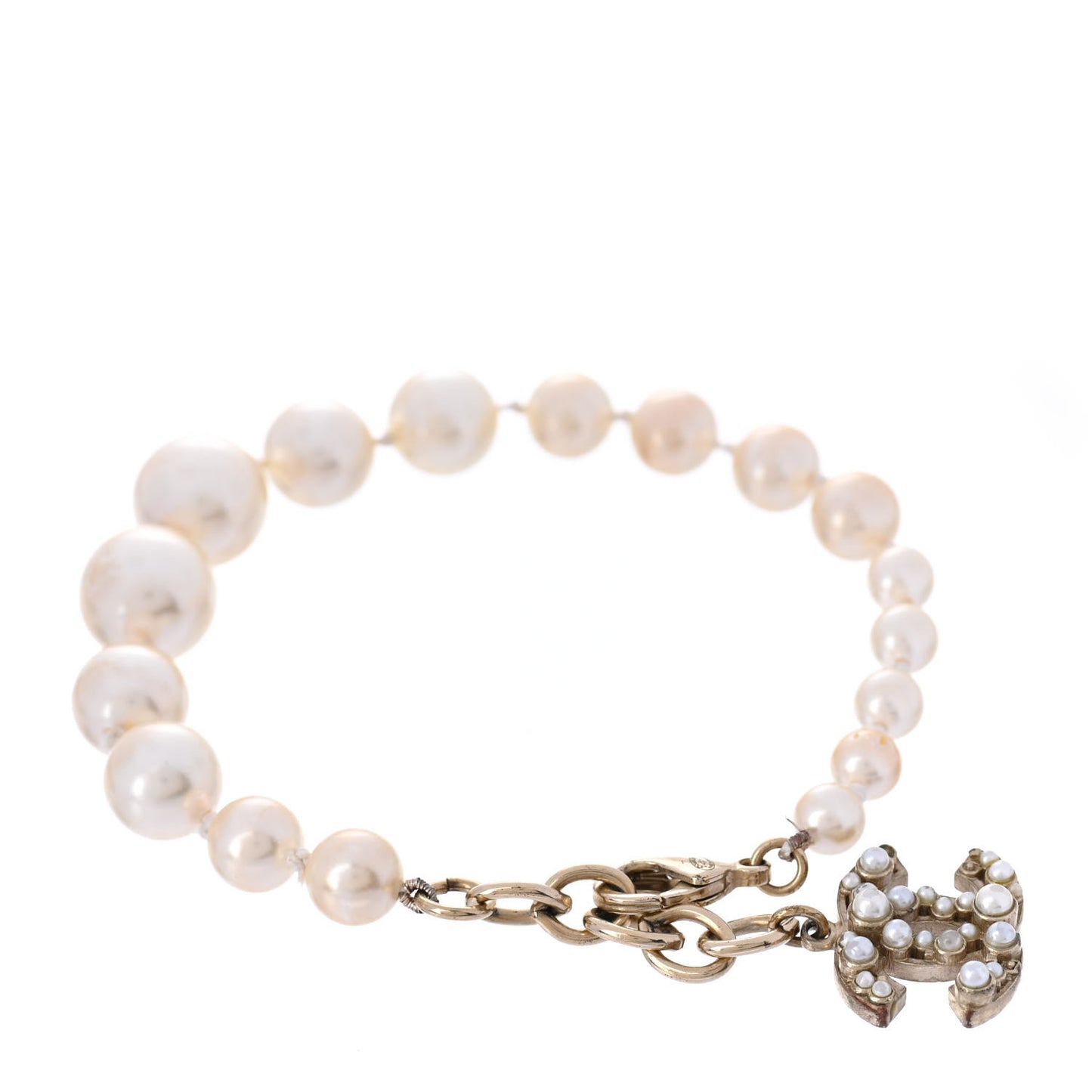 Graduated Pearl CC Bracelet Gold