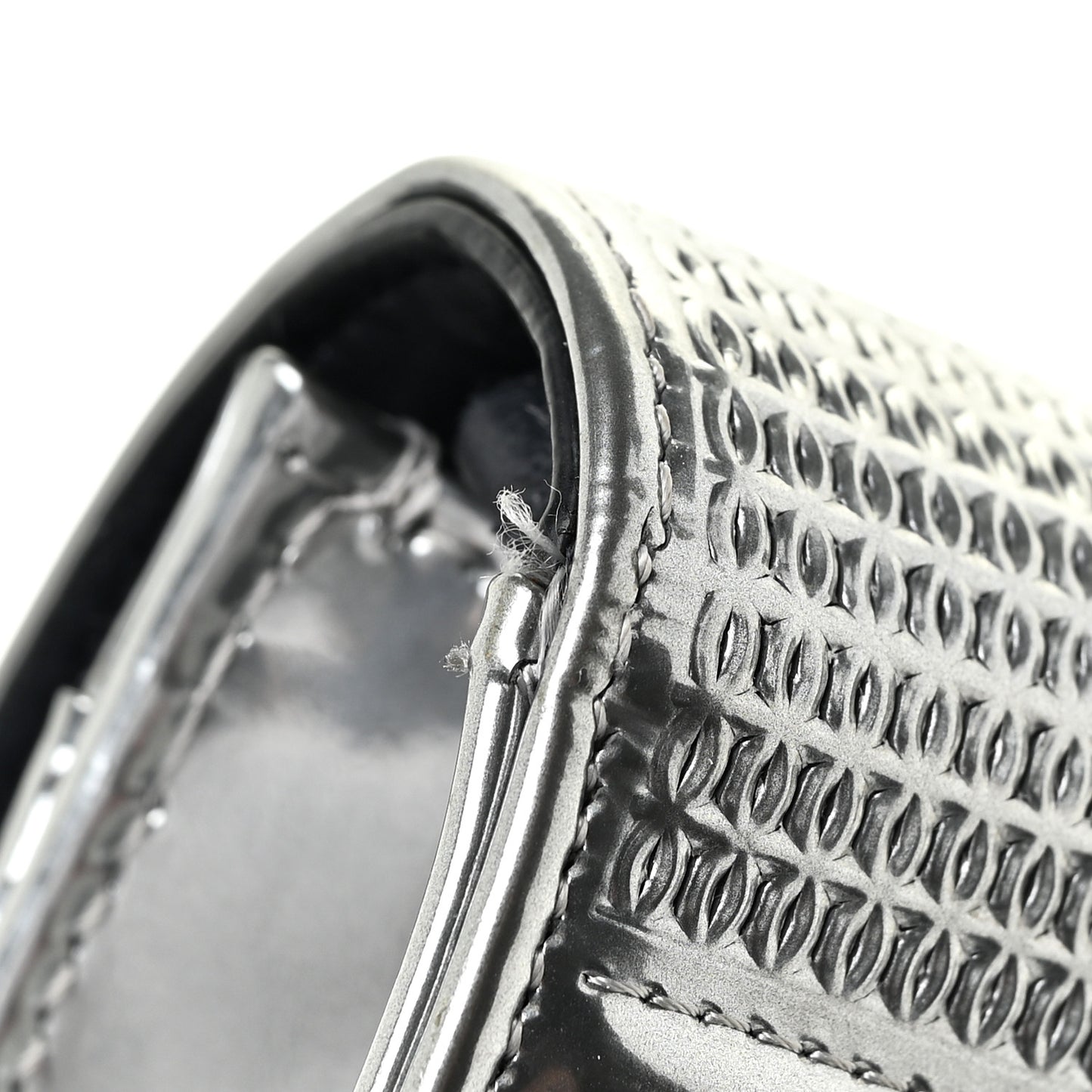 Metallic Patent Micro-Cannage Diorama Wallet on Chain Pouch Silver