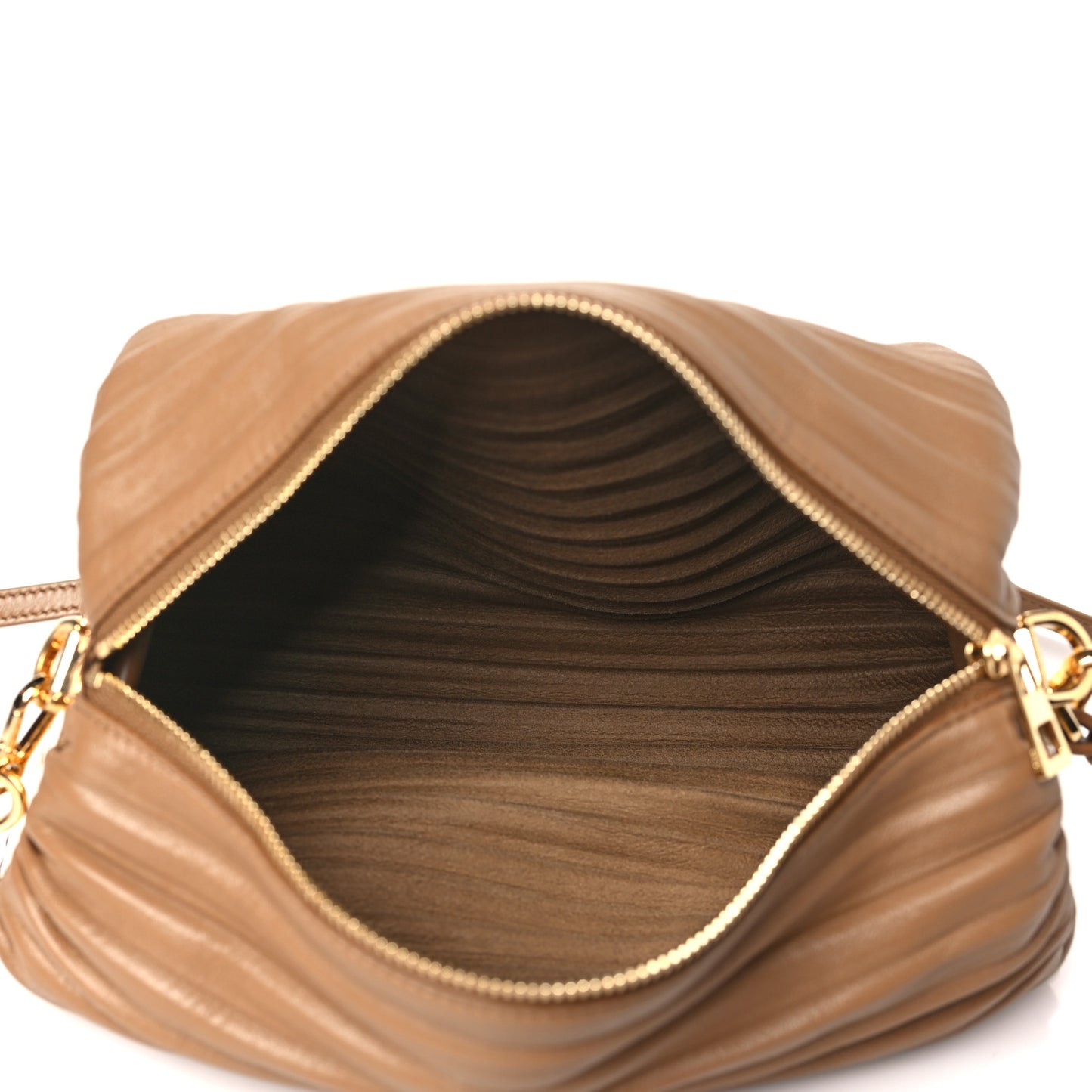Lambskin Pleated Bracelet Pouch Shoulder Bag Brown