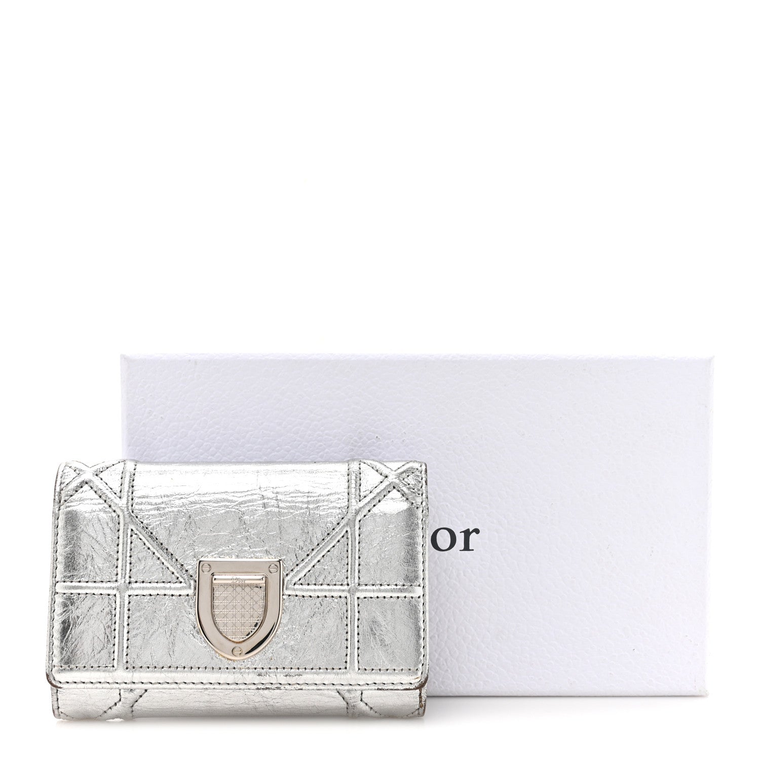 Christian Dior Ceramic Effect Deerskin Cannage Diorama Elancee Wallet Silver 13 of 13