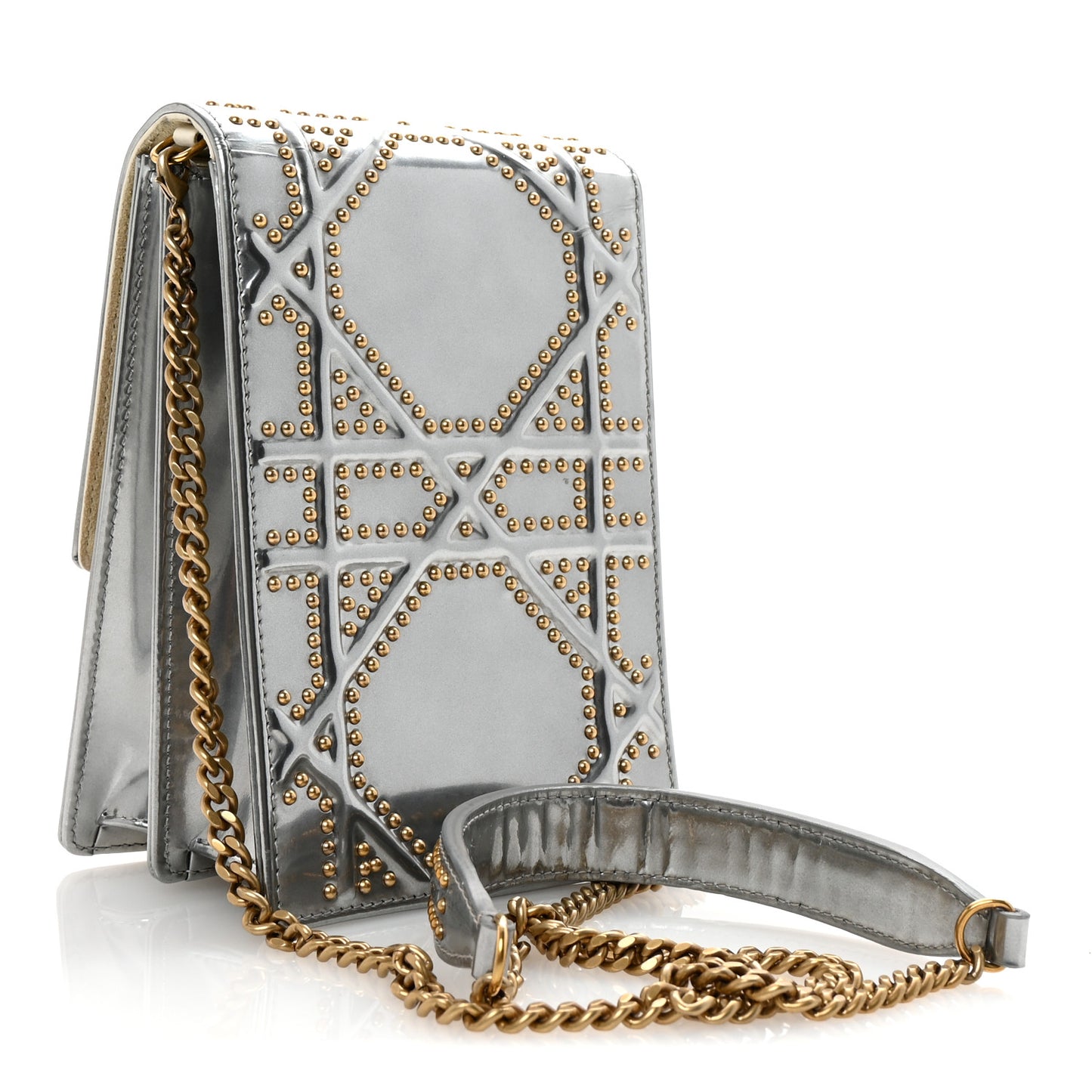 Metallic Calfskin Studded Vertical Diorama Silver