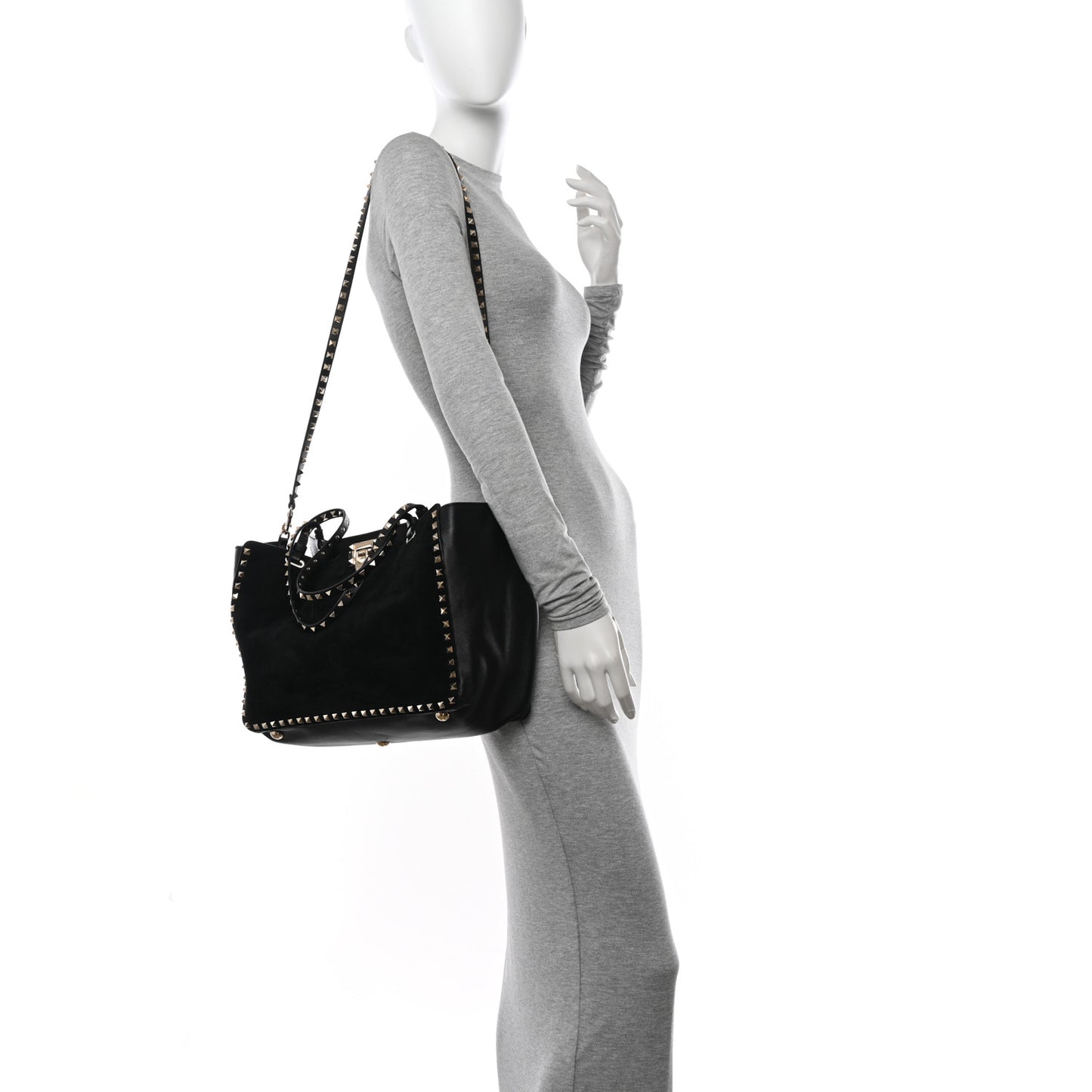 Suede Calfskin Medium Rockstud Tote Black