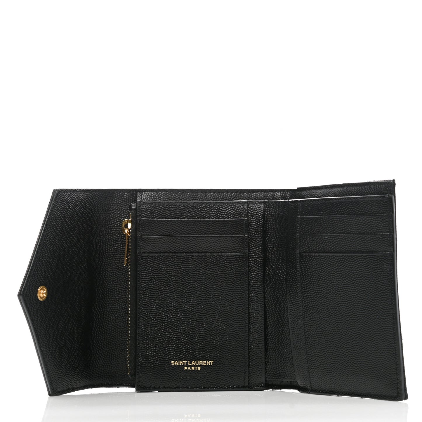Grain De Poudre Matelasse Chevron Monogram Compact Tri Fold Wallet Black