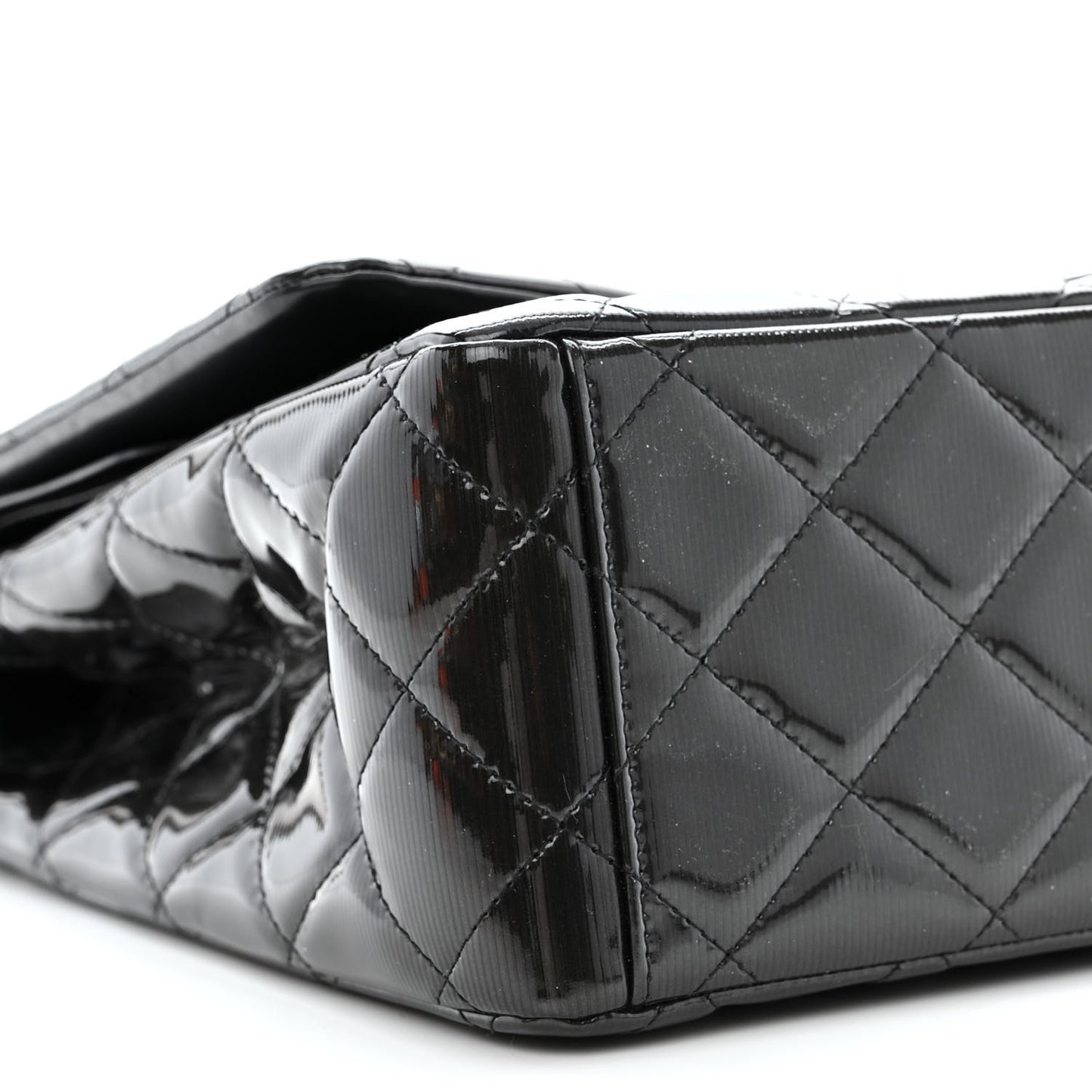 Striated Patent Quilted Maxi Double Flap Black
