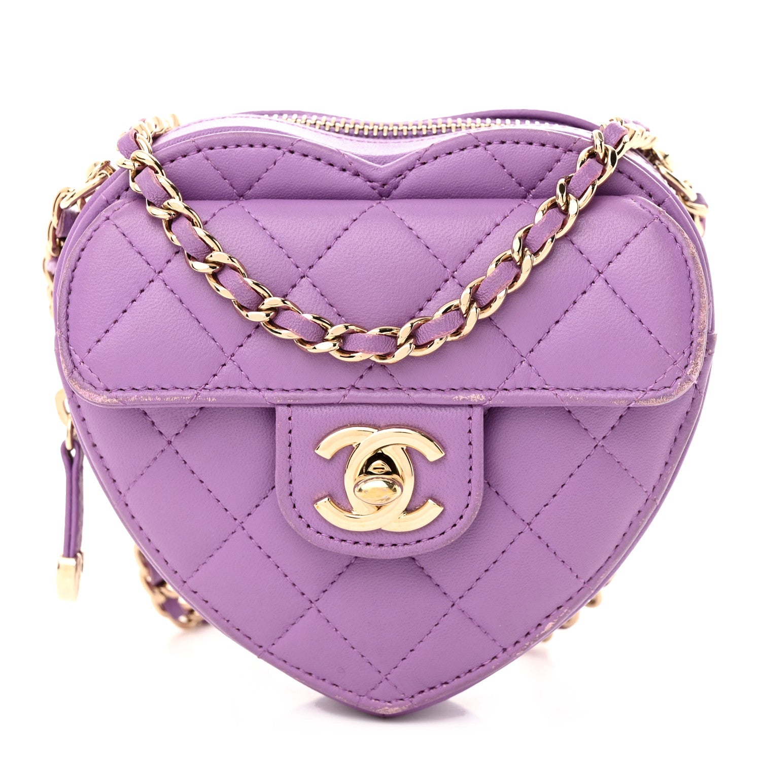 Chanel Lambskin Quilted CC In Love Heart Clutch With Chain Purple 1 of 13