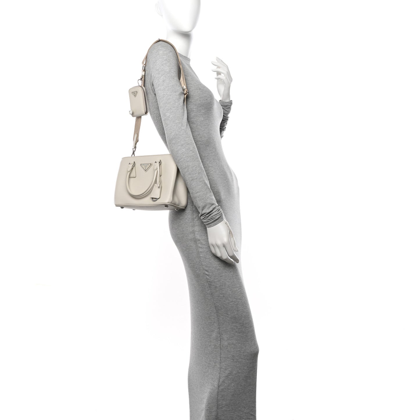 Saffiano Lux Micro Galleria Shoulder Bag Talco