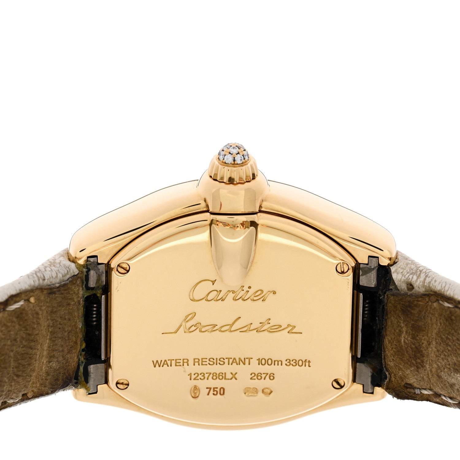 Cartier 18K Yellow Gold Alligator Diamond 31mm Roadster Quartz Watch 4 of 5