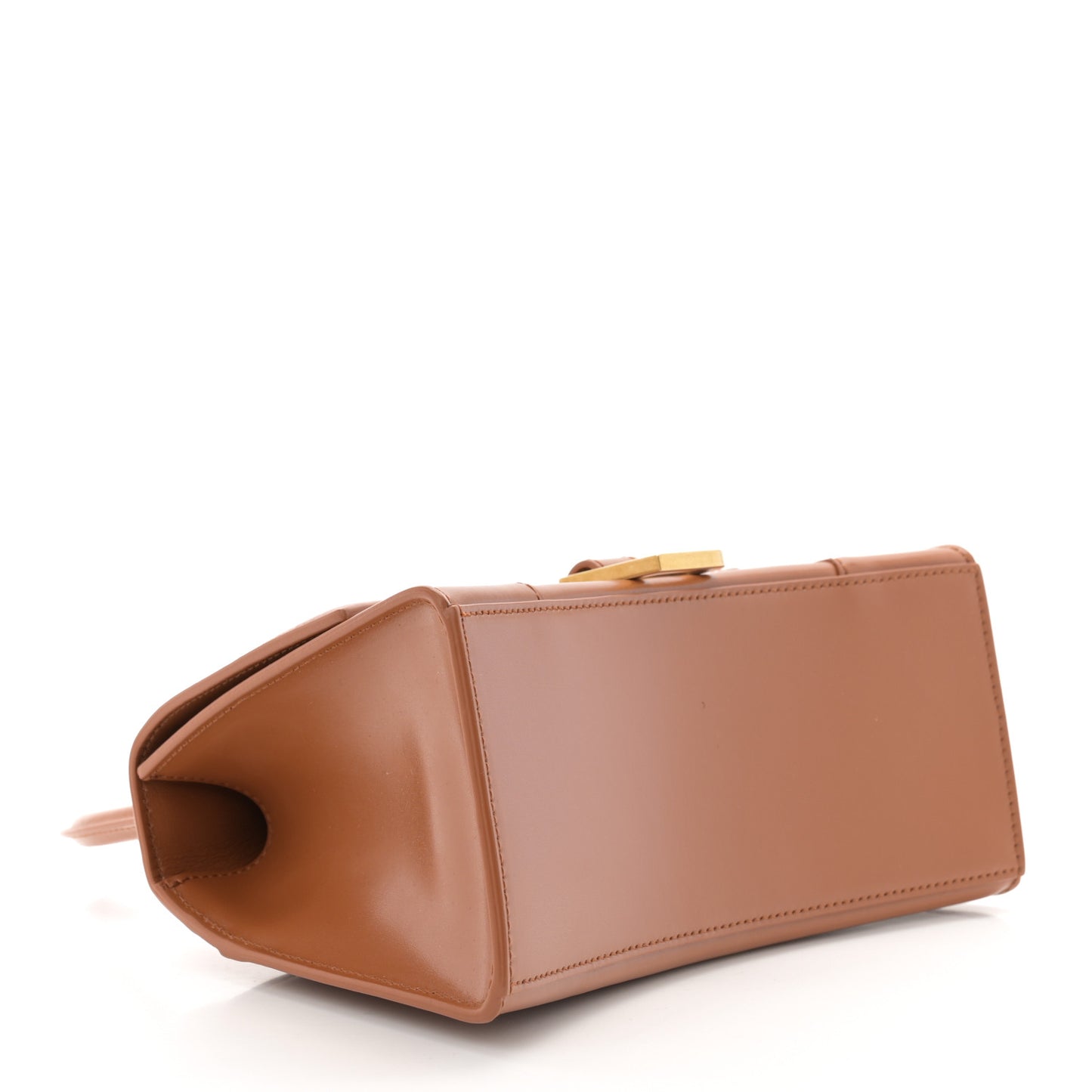 Shiny Box Calfskin Small Hourglass Top Handle Bag Camel