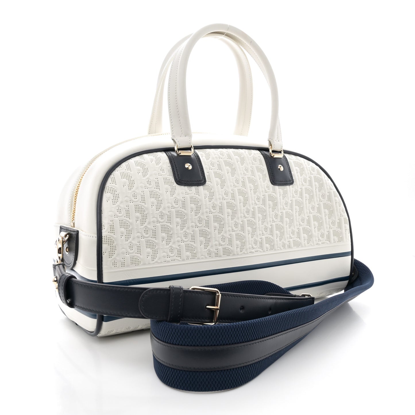 Perforated Calfskin Medium Dior Vibe Classic Bowling Bag White