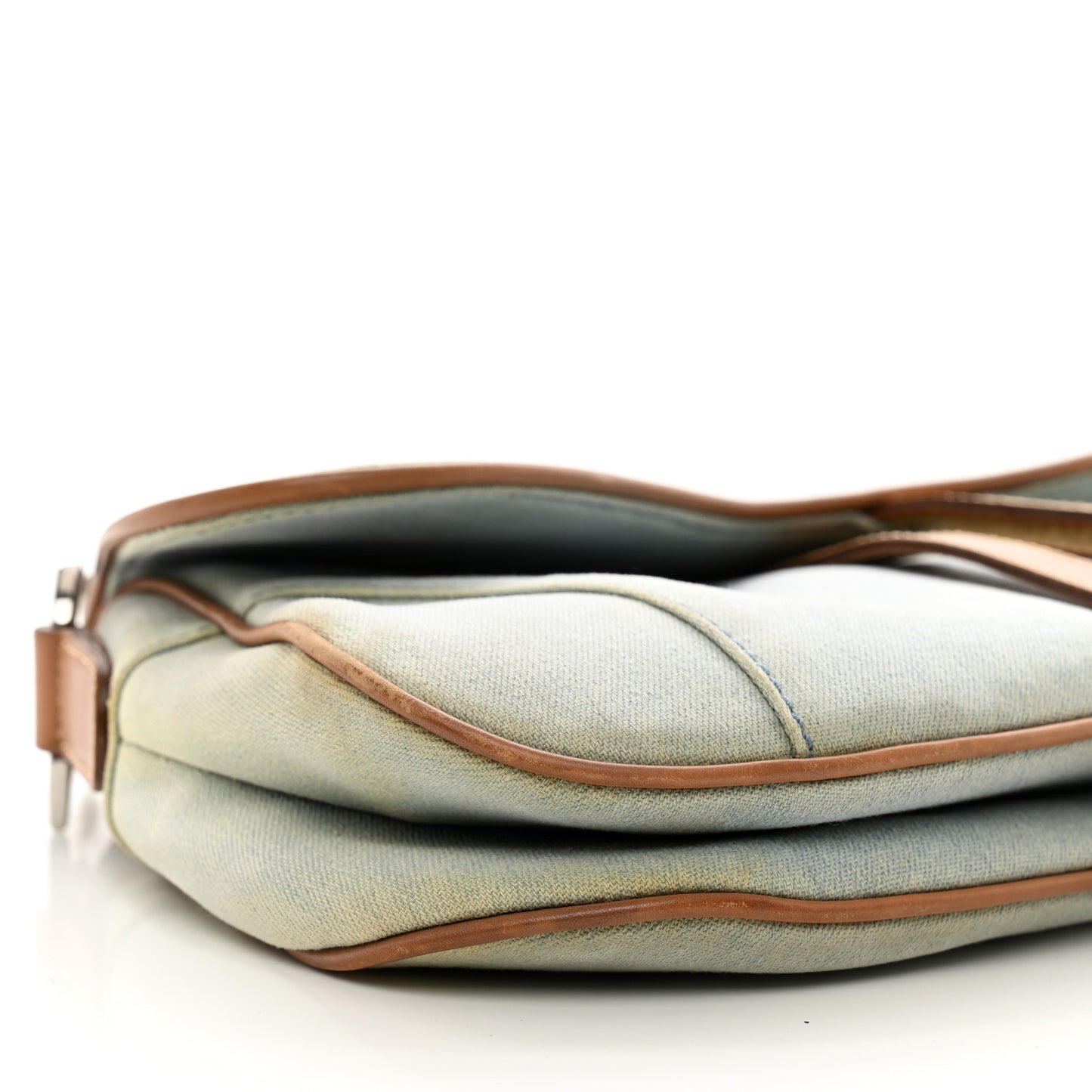 Denim Calfskin Double Saddle Bag Light Blue