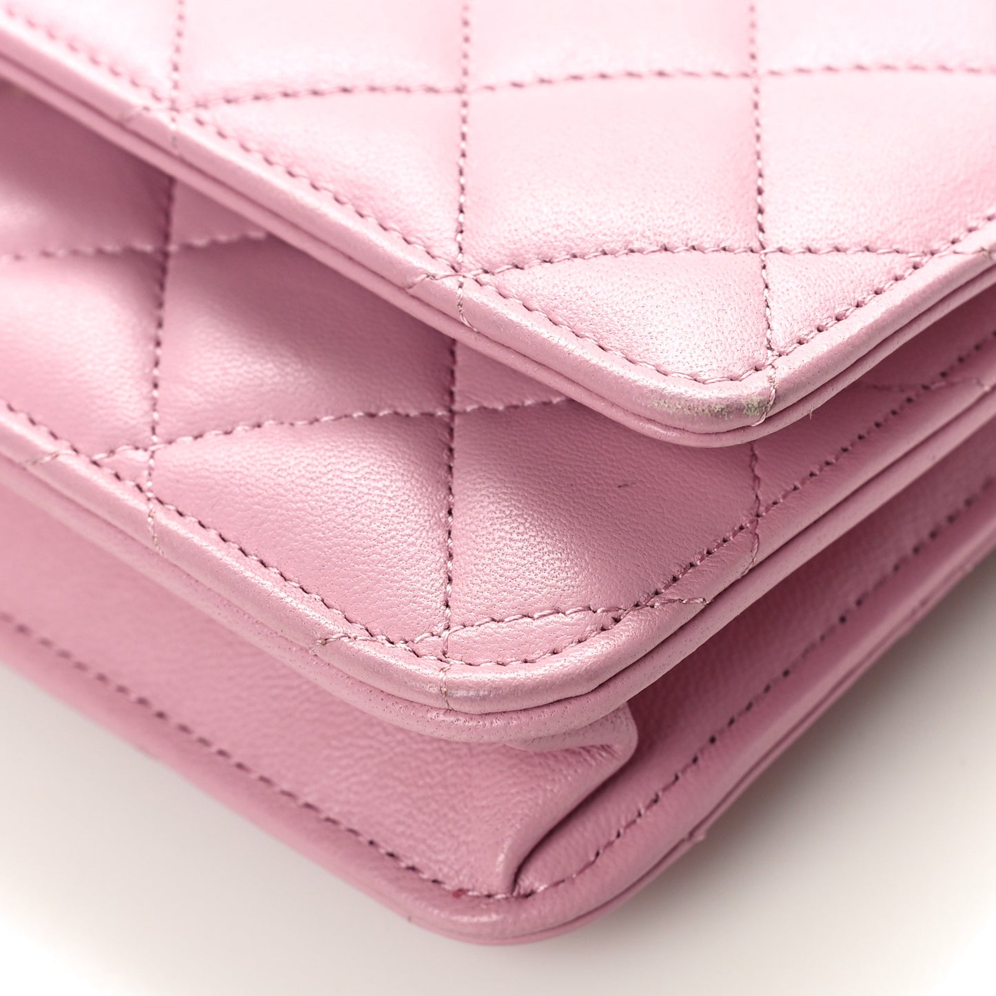 Lambskin Quilted Wallet On Chain WOC Pink