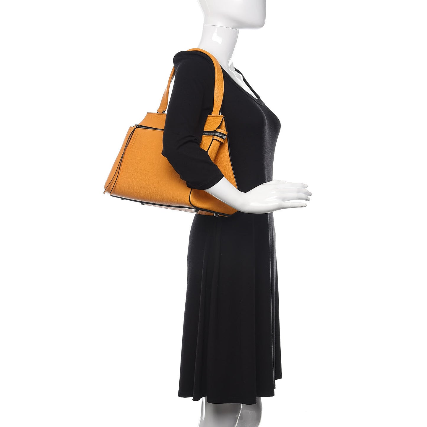 Drummed Calfskin Medium Edge Shoulder Bag Ocre