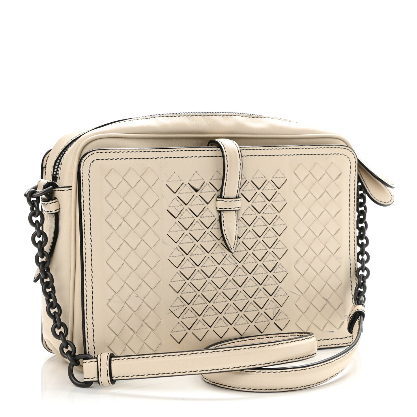 Nappa Intrecciato Medium Camera Shoulder Bag Beige