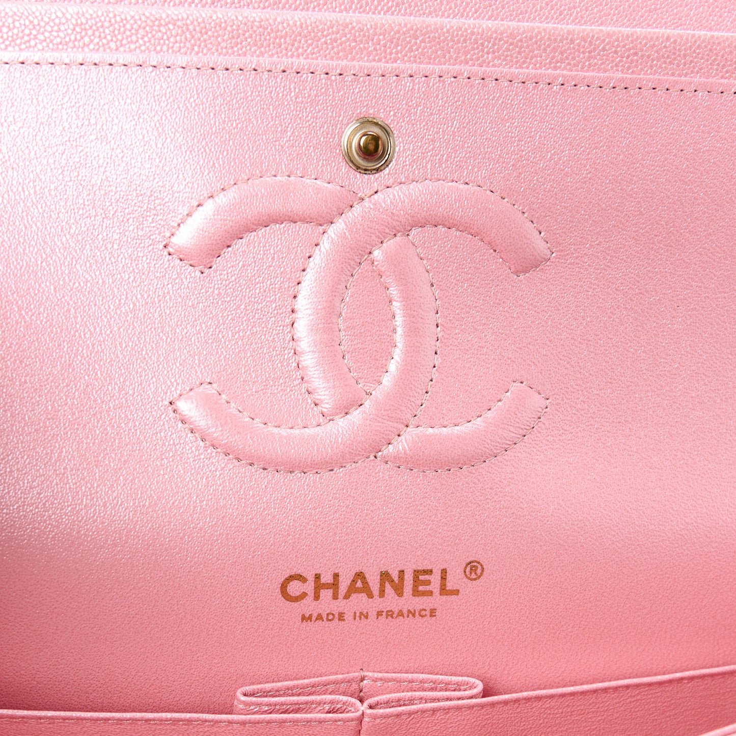 Iridescent Caviar Quilted Medium Double Flap Rose Pink