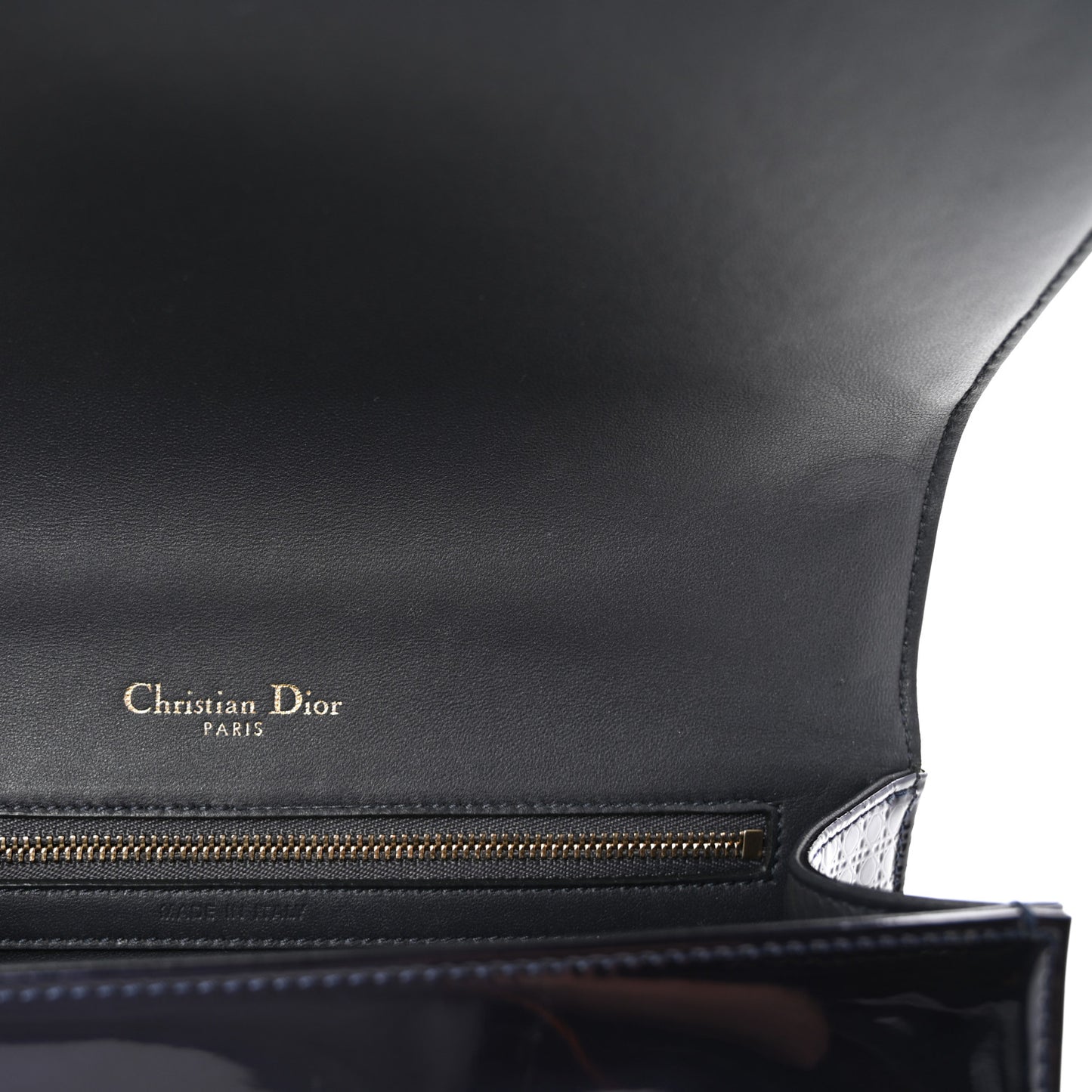 Metallic Patent Micro-Cannage Medium Diorama Flap Bag Navy Blue