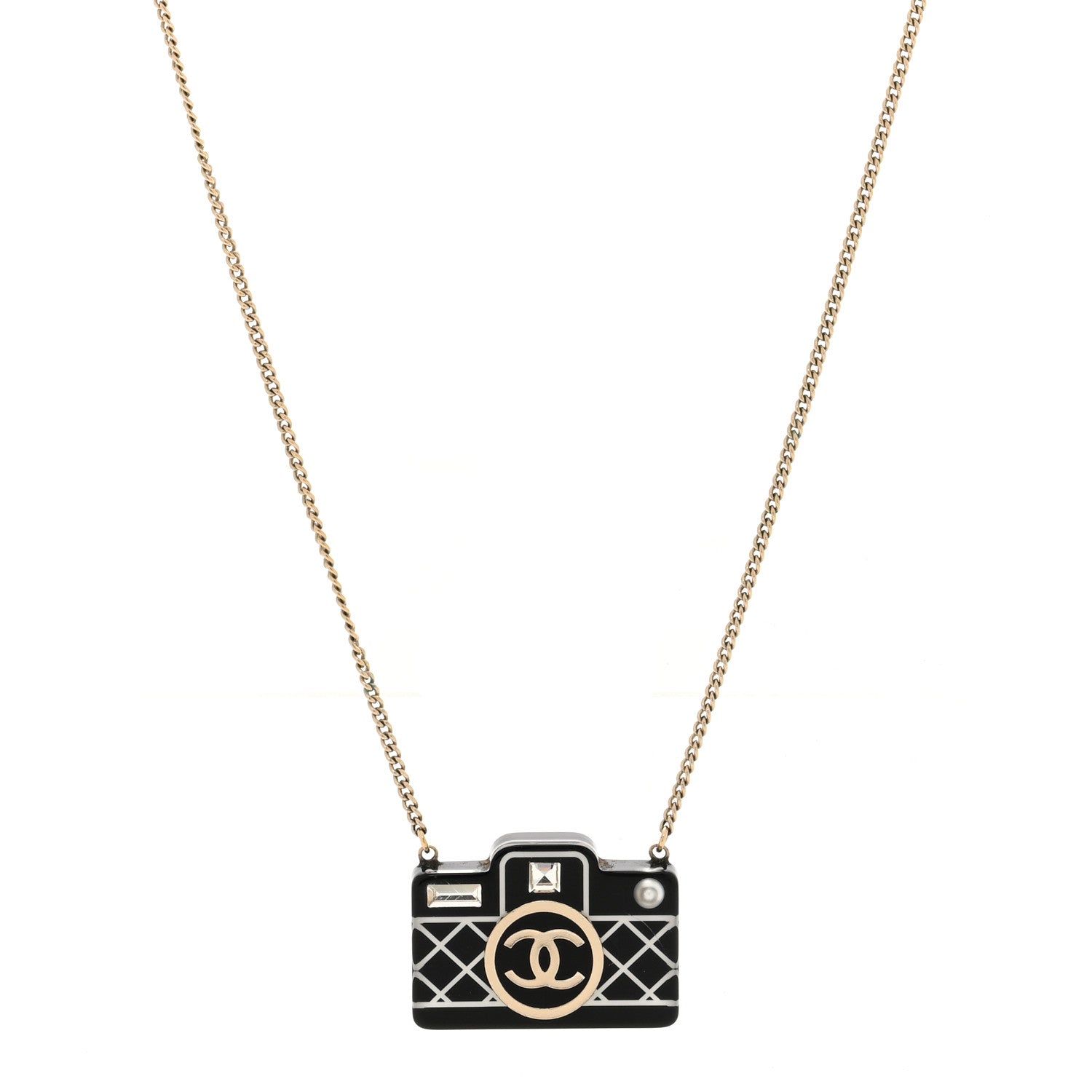 Chanel Resin Camera CC Necklace Black Gold 1 of 5