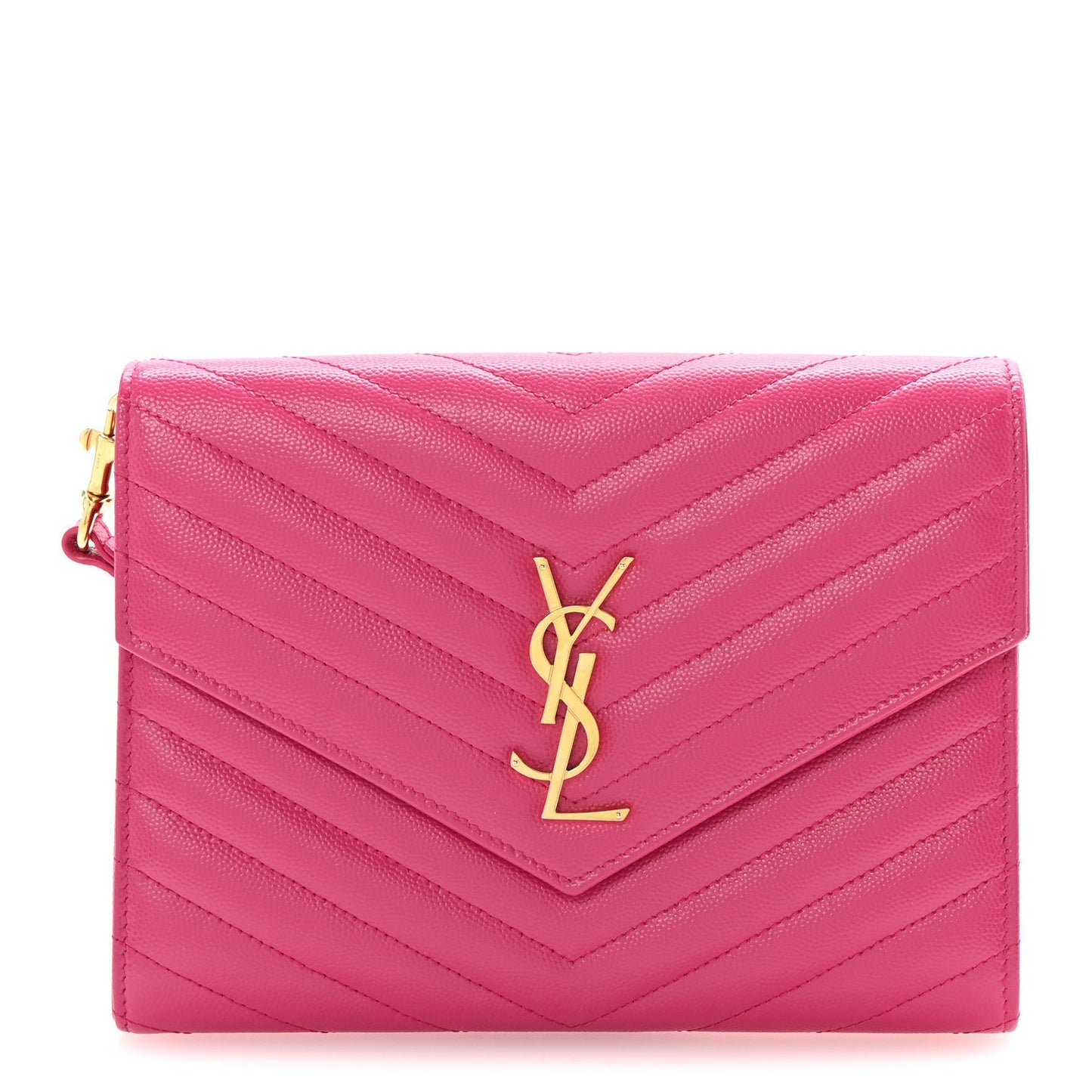 Grain De Poudre Matelasse Chevron Monogram Envelope Clutch Fuchsia