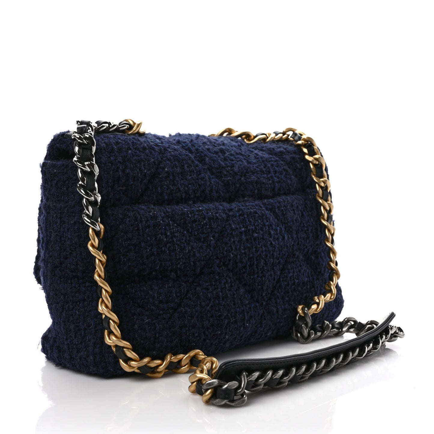 Tweed Quilted Large Chanel 19 Flap Navy Blue