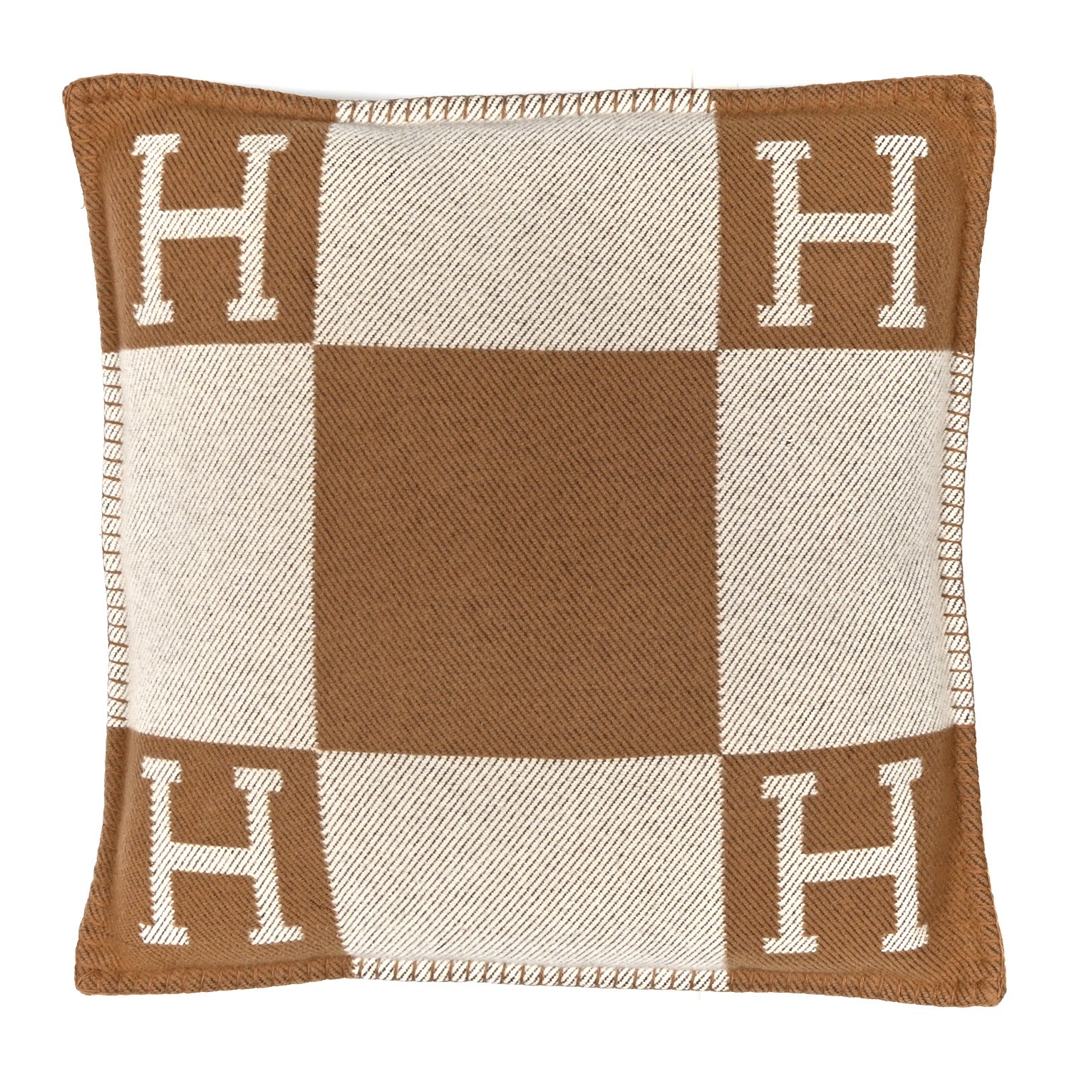 Hermes Wool Cashmere Avalon Pillow PM Ecru Camel 1860118