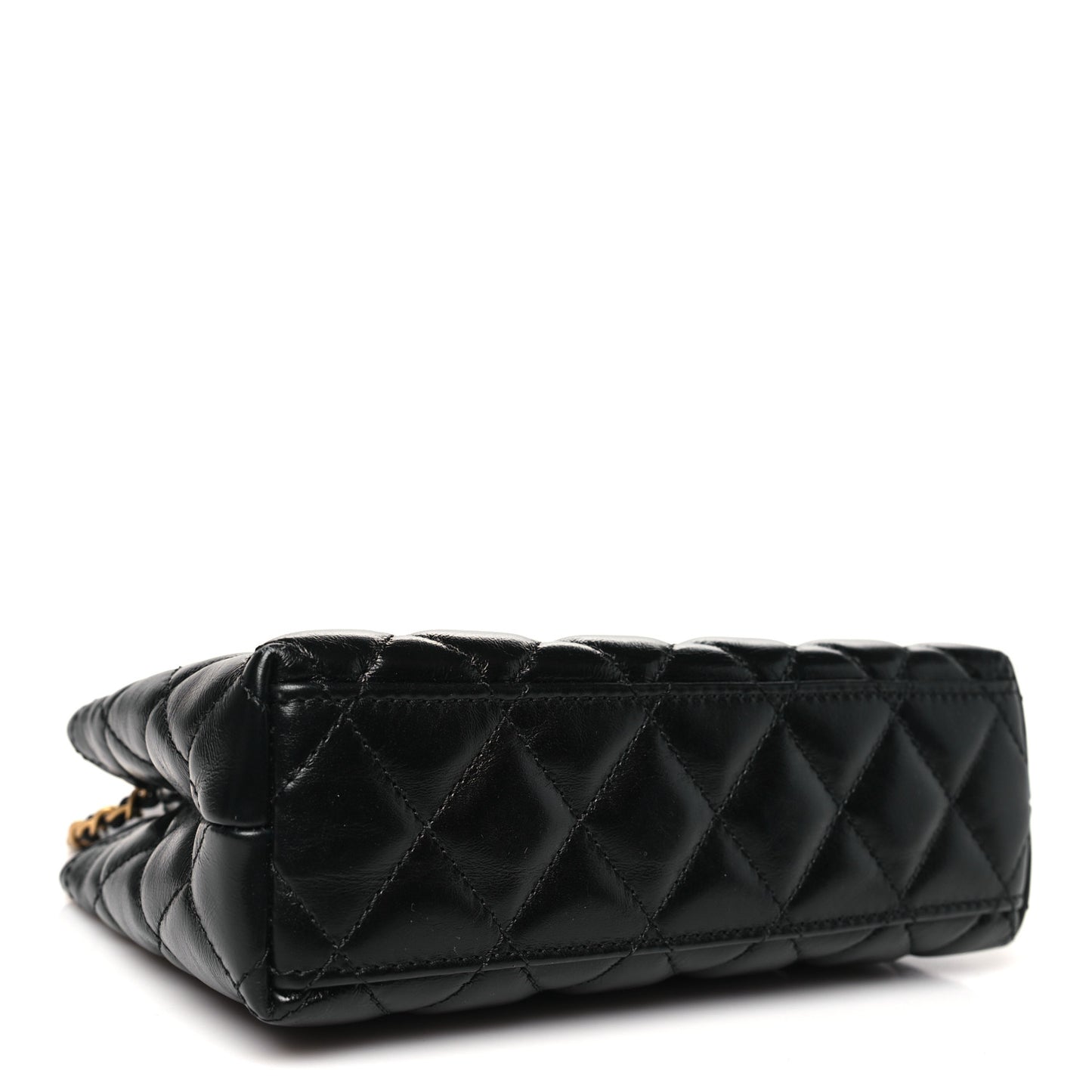Shiny Aged Calfskin Quilted Nano Kelly Shopper Black