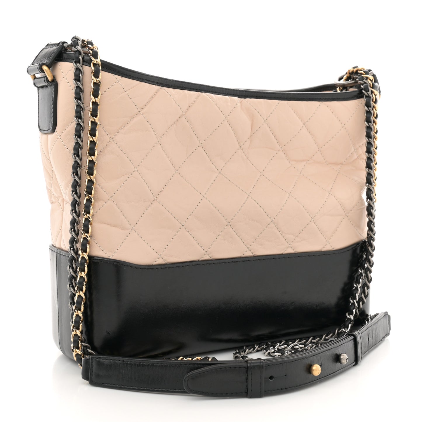 Aged Calfskin Quilted Medium Gabrielle Hobo Beige Black
