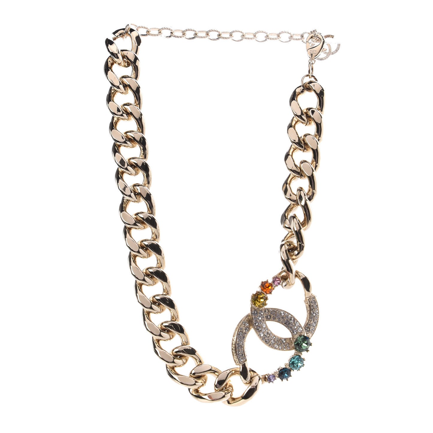 Chain Crystal Over The Rainbow CC Choker Necklace Gold Multicolor