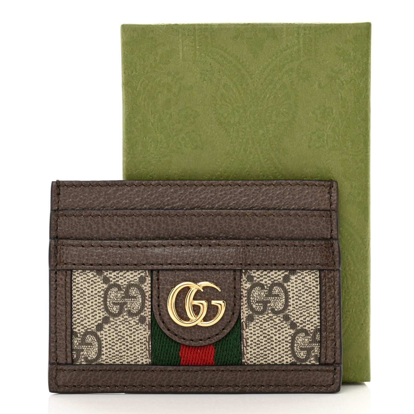 GG Supreme Monogram Textured Dollar Calfskin Ophidia Card Holder Beige Ebony New Acero