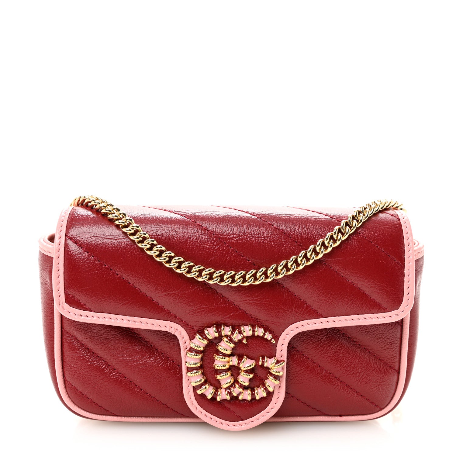 Gucci Azalea Calfskin Enamel Matelasse Diagonal Super Mini Torchon