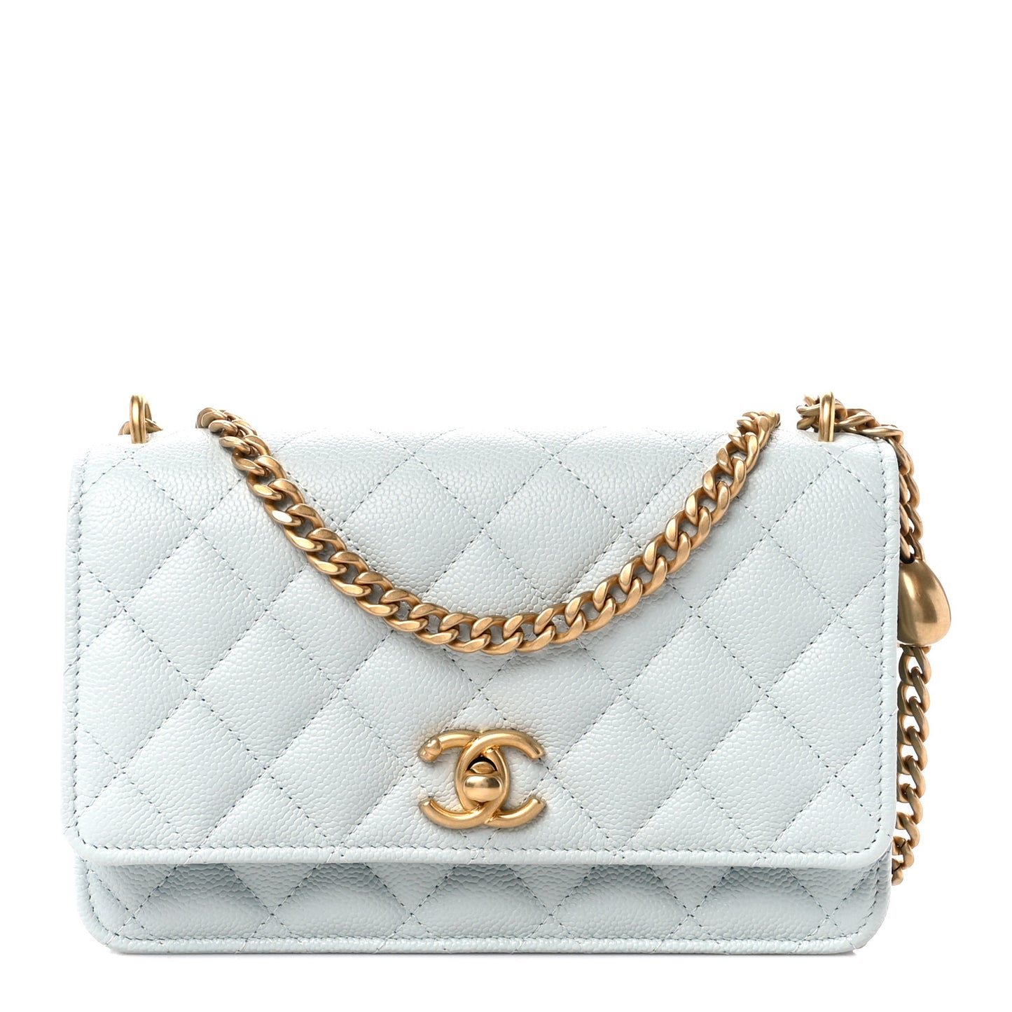 Caviar Quilted Sweetheart Wallet On Chain WOC Light Blue