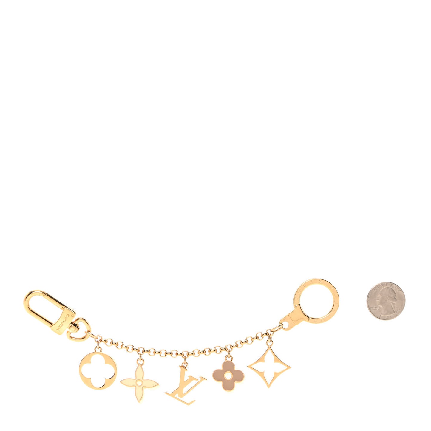 Brass Enamel Fleur De Monogram Bag Charm Chain Gold