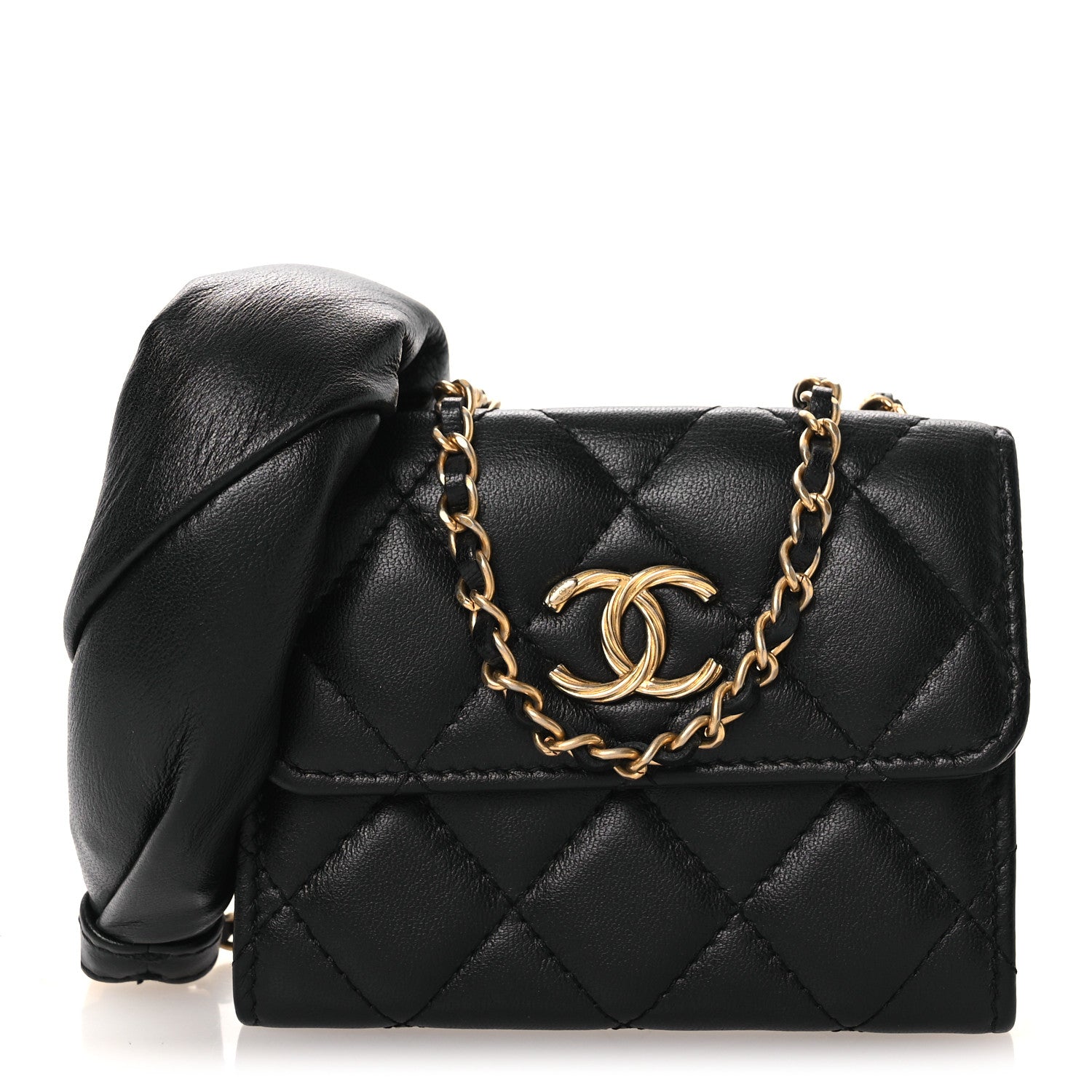 Chanel Lambskin Quilted Card Holder with Chain Black 1856639