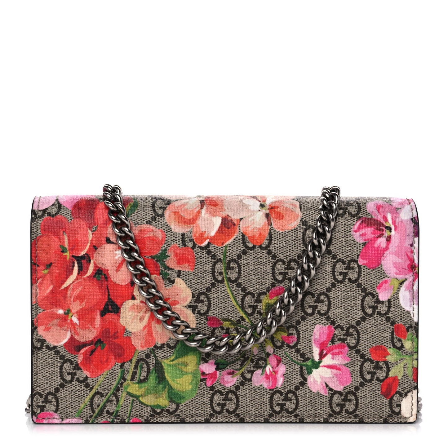 GG Supreme Monogram Blooms Chain Wallet Beige Multicolor Dry Rose