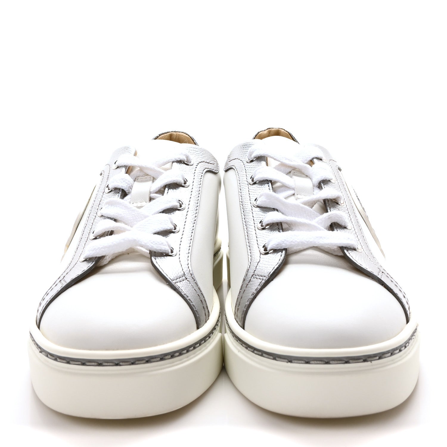 Hermes Calfskin Epsom Womens Velvet Sneakers 36 White Silver 3 of 9