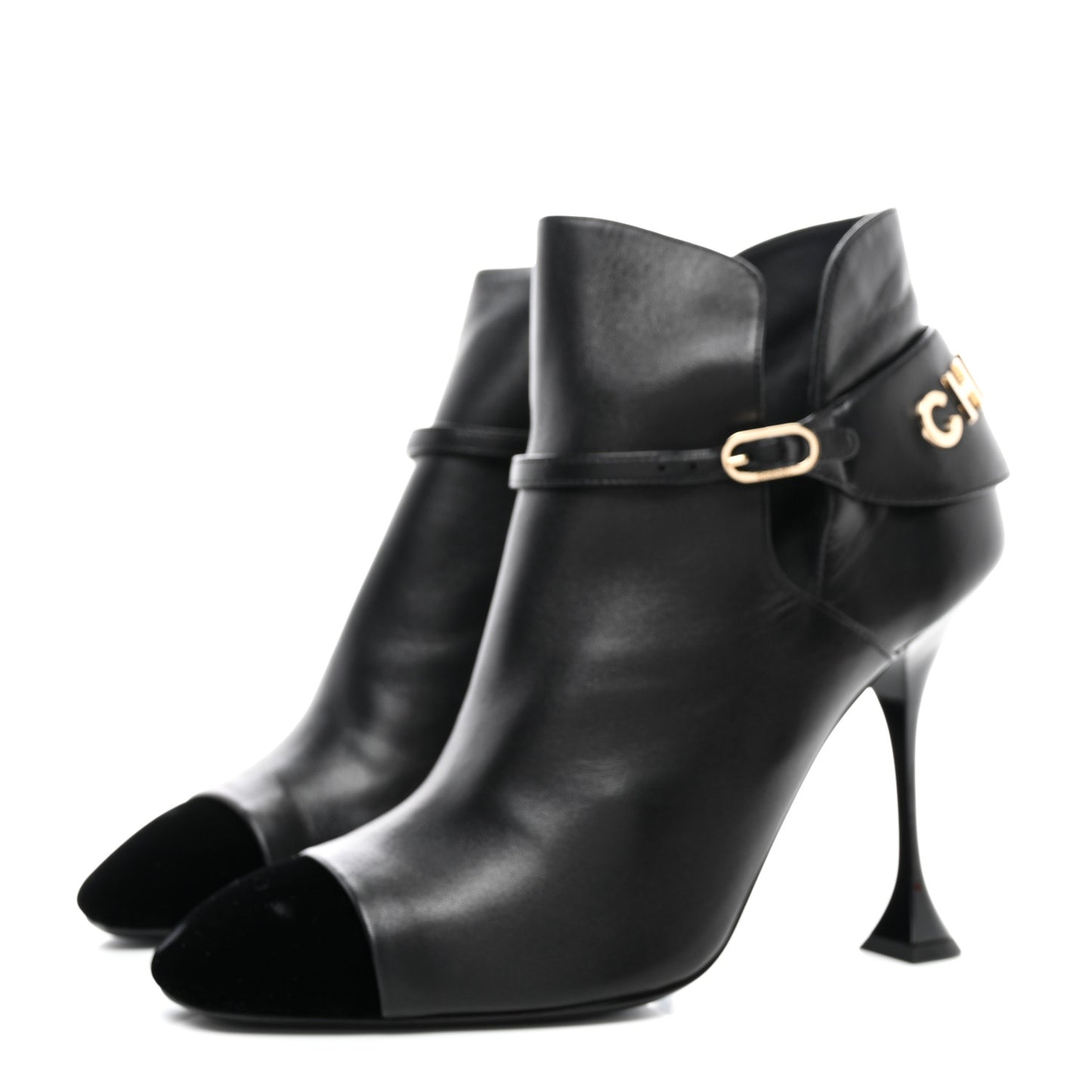 Lambskin Velvet Cap Toe Ankle Boots 41 Black