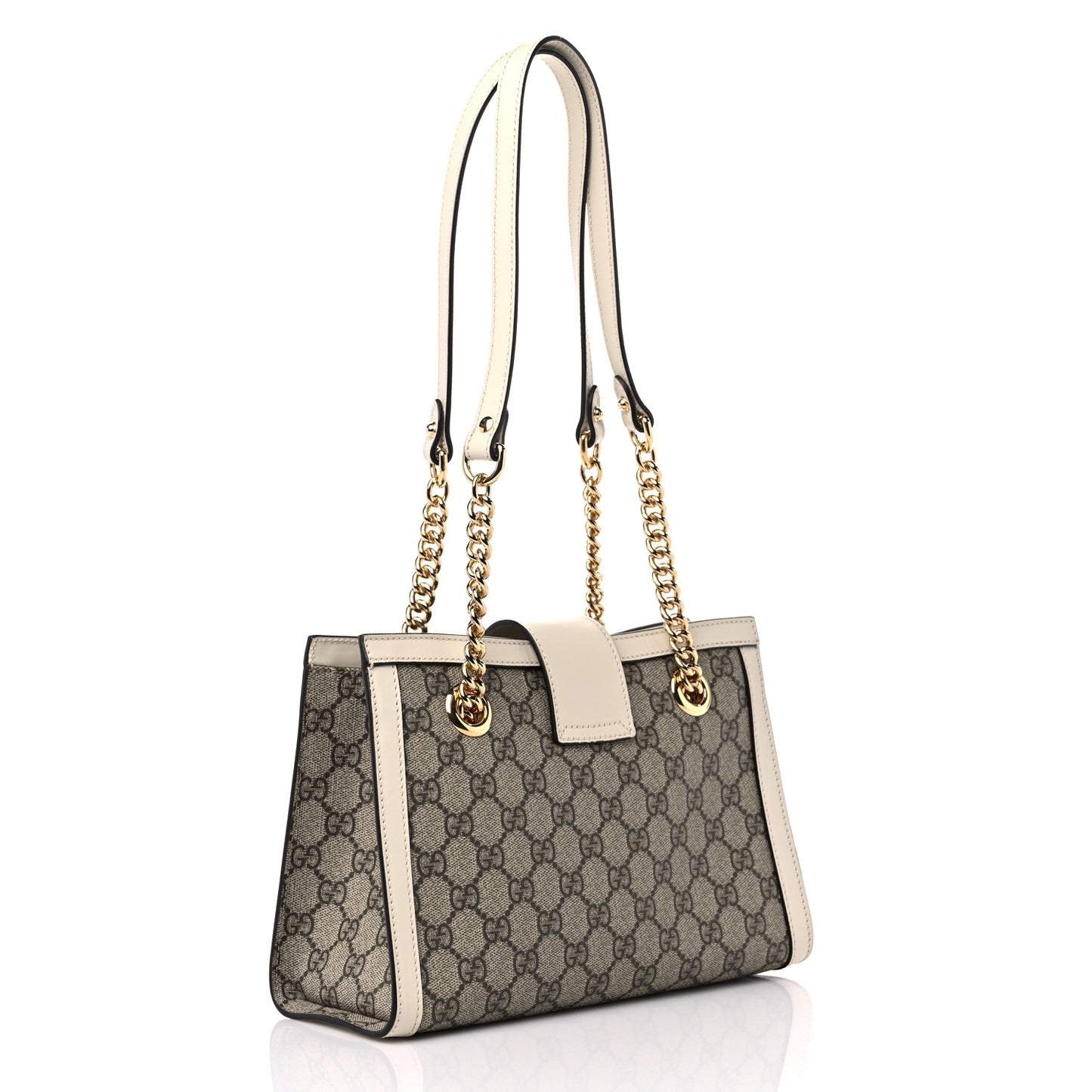 GG Supreme Monogram Moon Calfskin Small Padlock Tote Beige Ebony Mystic White