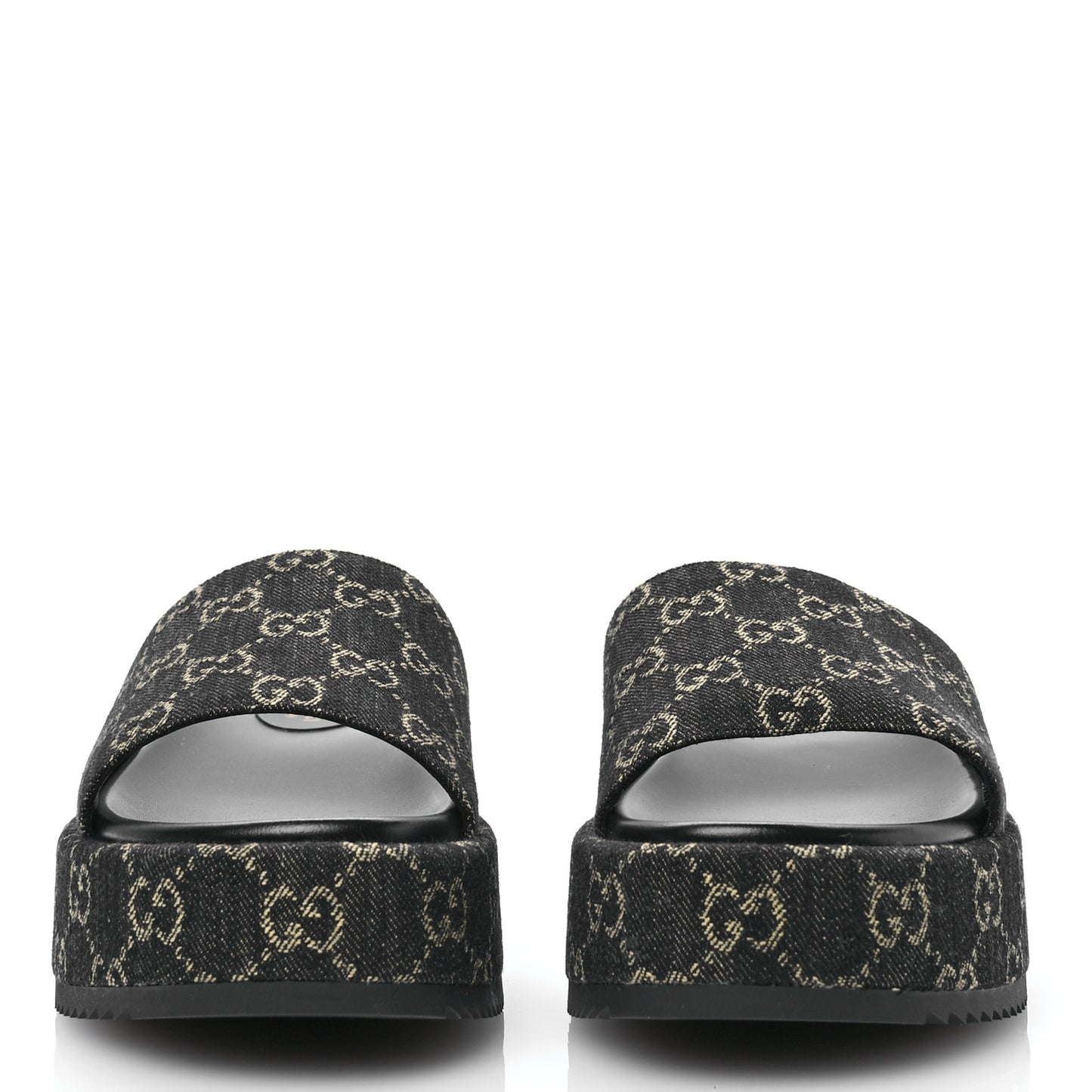 Jacquard Black Denim GG Monogram Angelina Platform 55mm Slide Sandals 40 Black Ivory