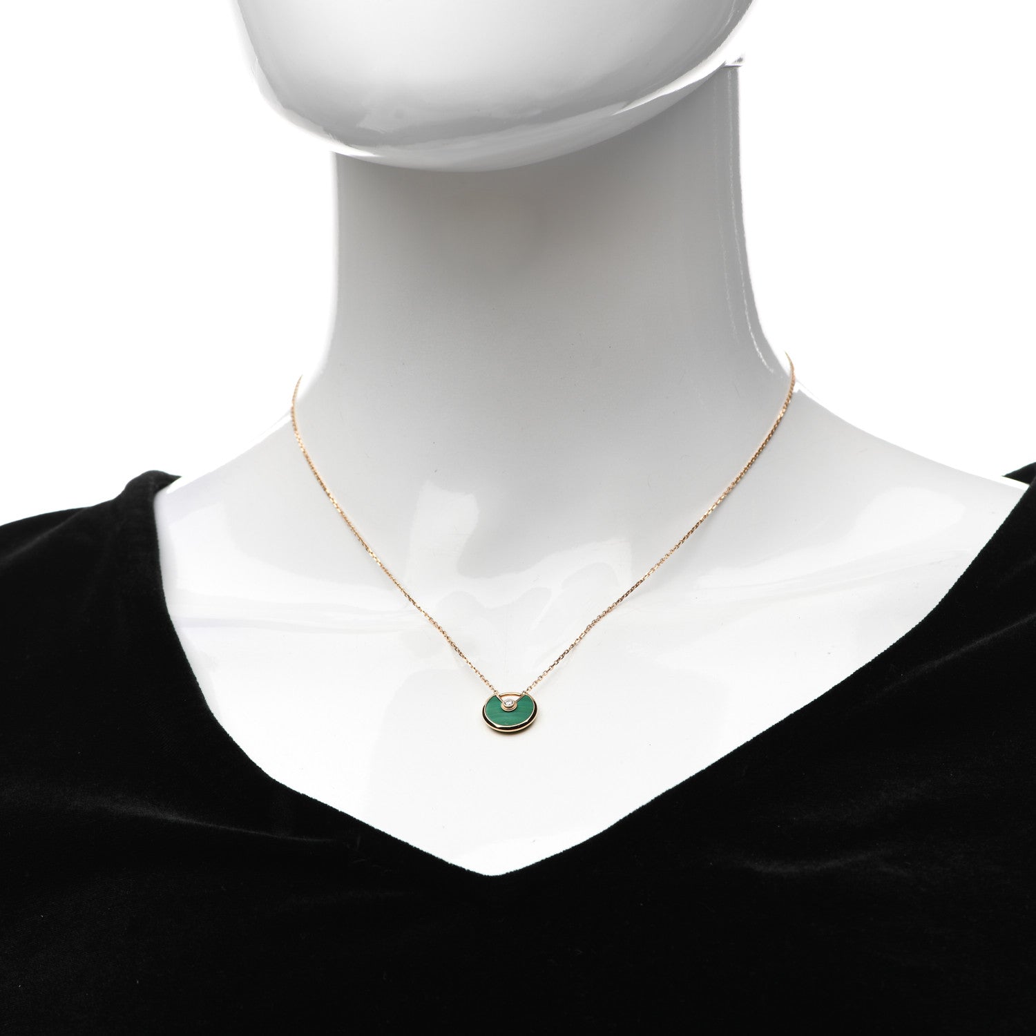 Cartier 18K Pink Gold Diamond Malachite XS Amulette de Cartier Pendant Necklace 2 of 6