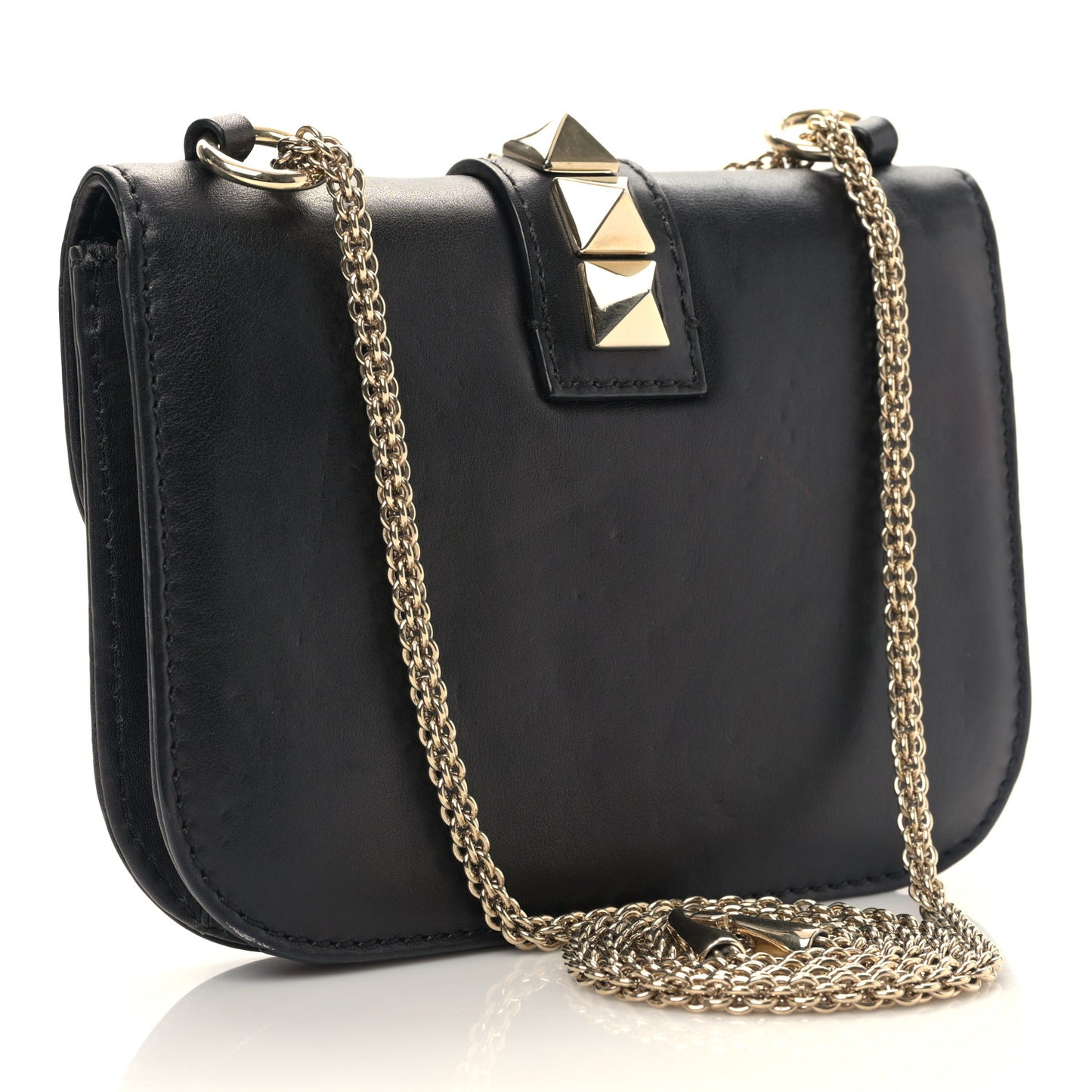 Vitello Small Glam Lock Rockstud Flap Black