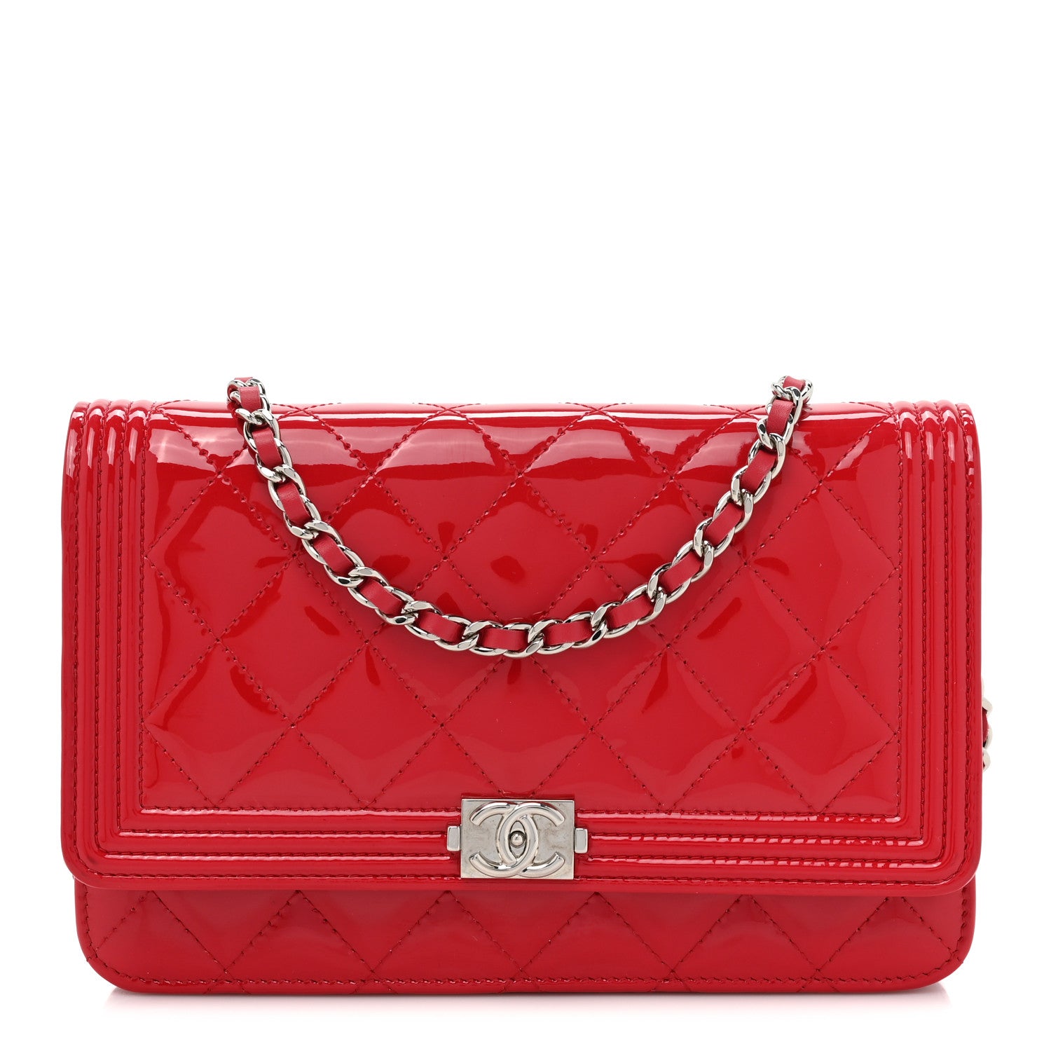 Chanel Patent Quilted Boy Wallet On Chain WOC Dark Pink 1 of 15