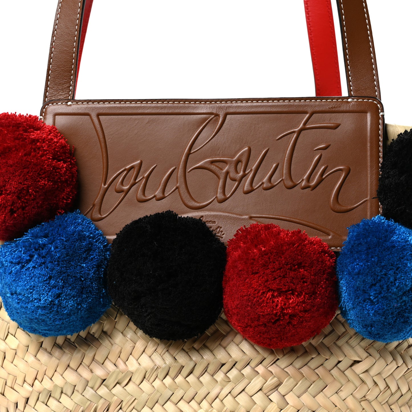 Woven Straw Pompom Loubishore Tote Naturel Multicolor Biscotto