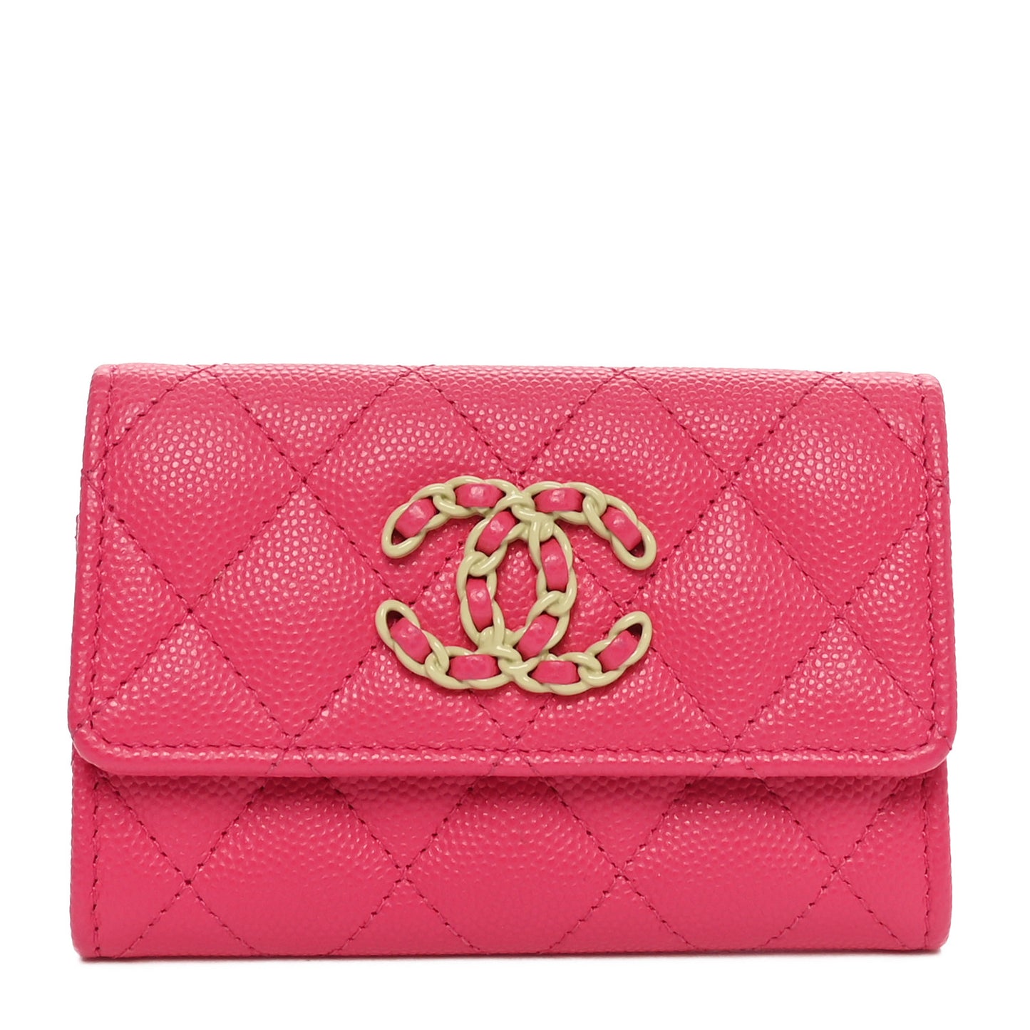 Caviar Quilted Chain CC Flap Card Holder Dark Pink
