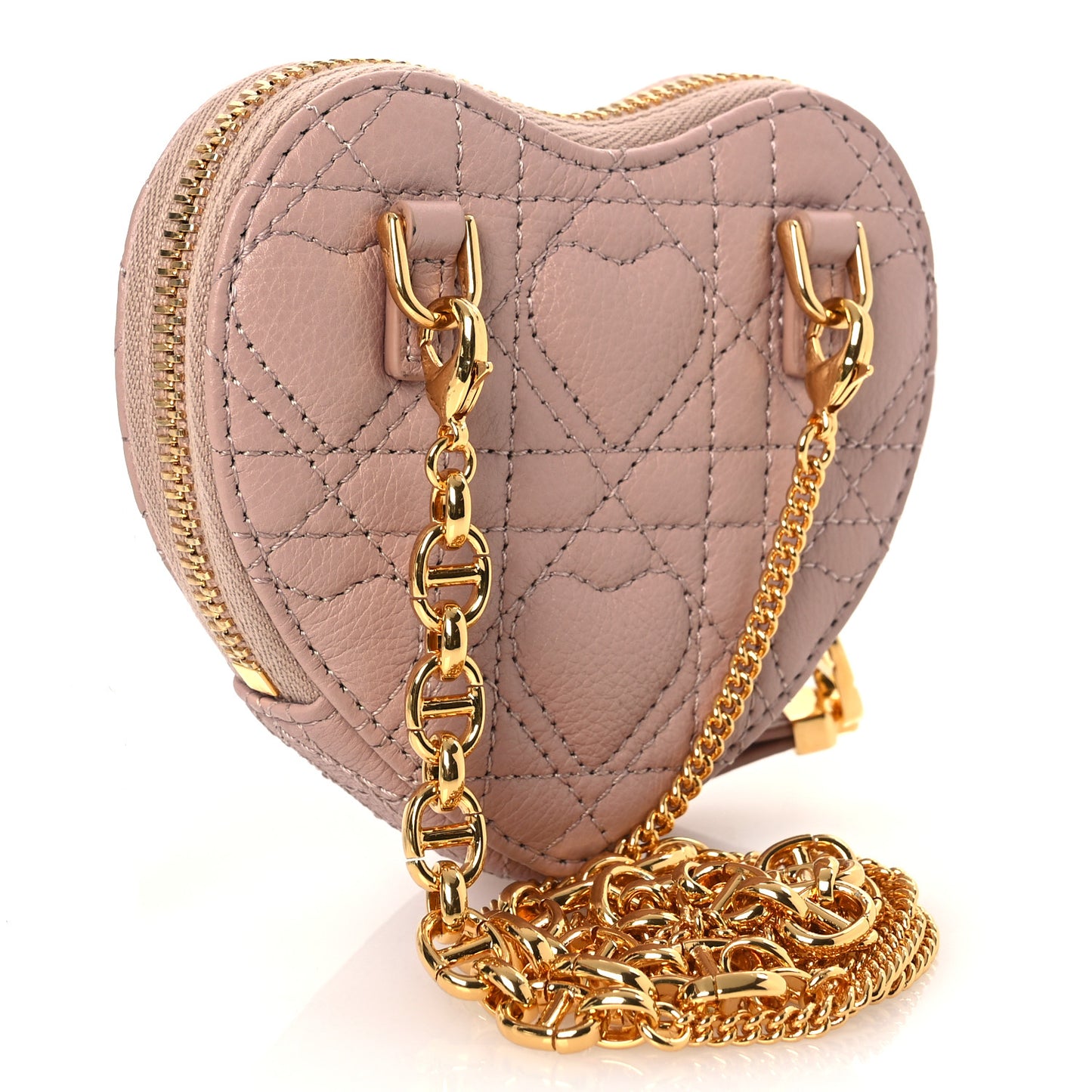 Calfskin Cannage Dioramour Caro Heart Pouch With Chain Rose Des Vents
