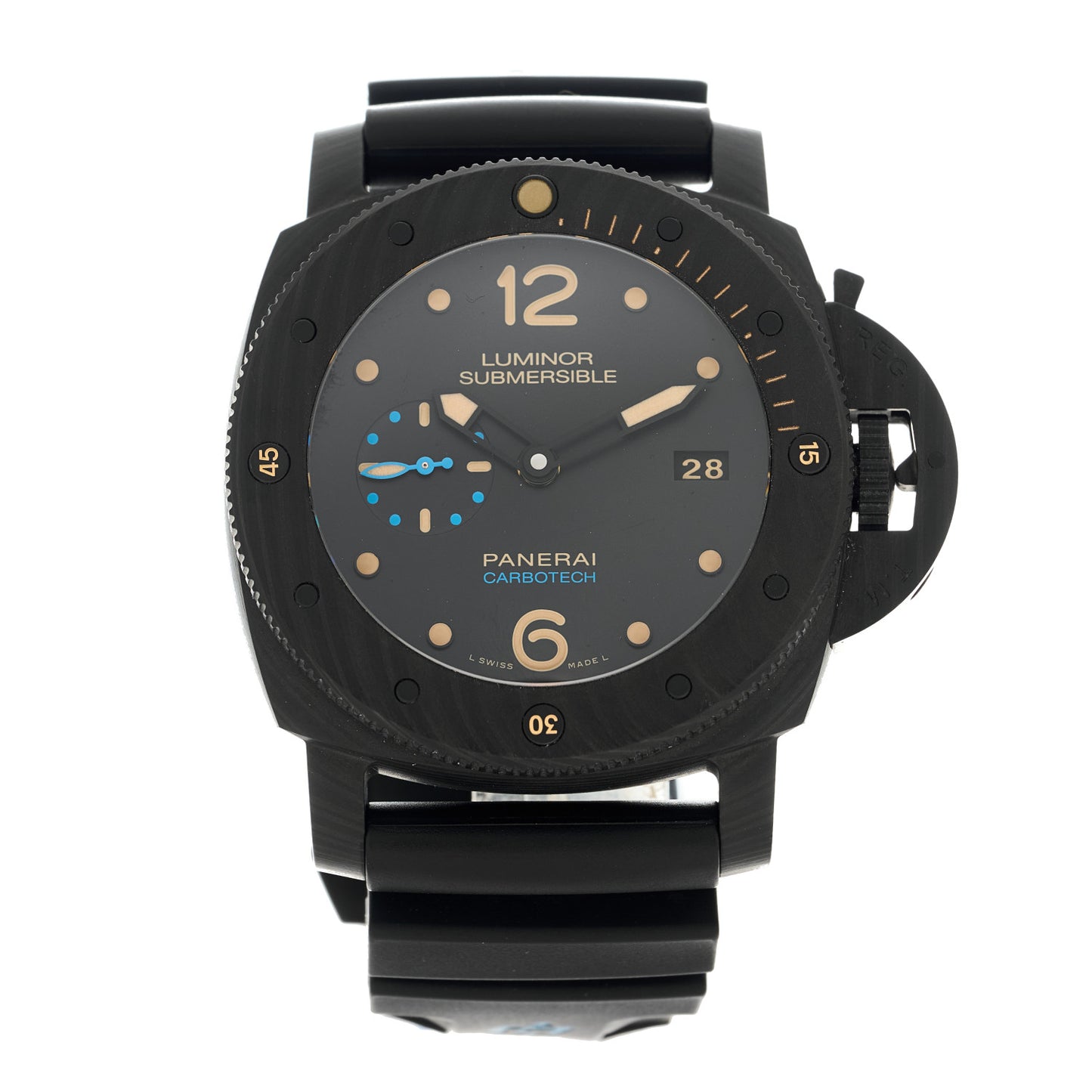 Carbotech Rubber 47mm Luminor Submersible 1950 3 Days Automatic Watch Black PAM00616